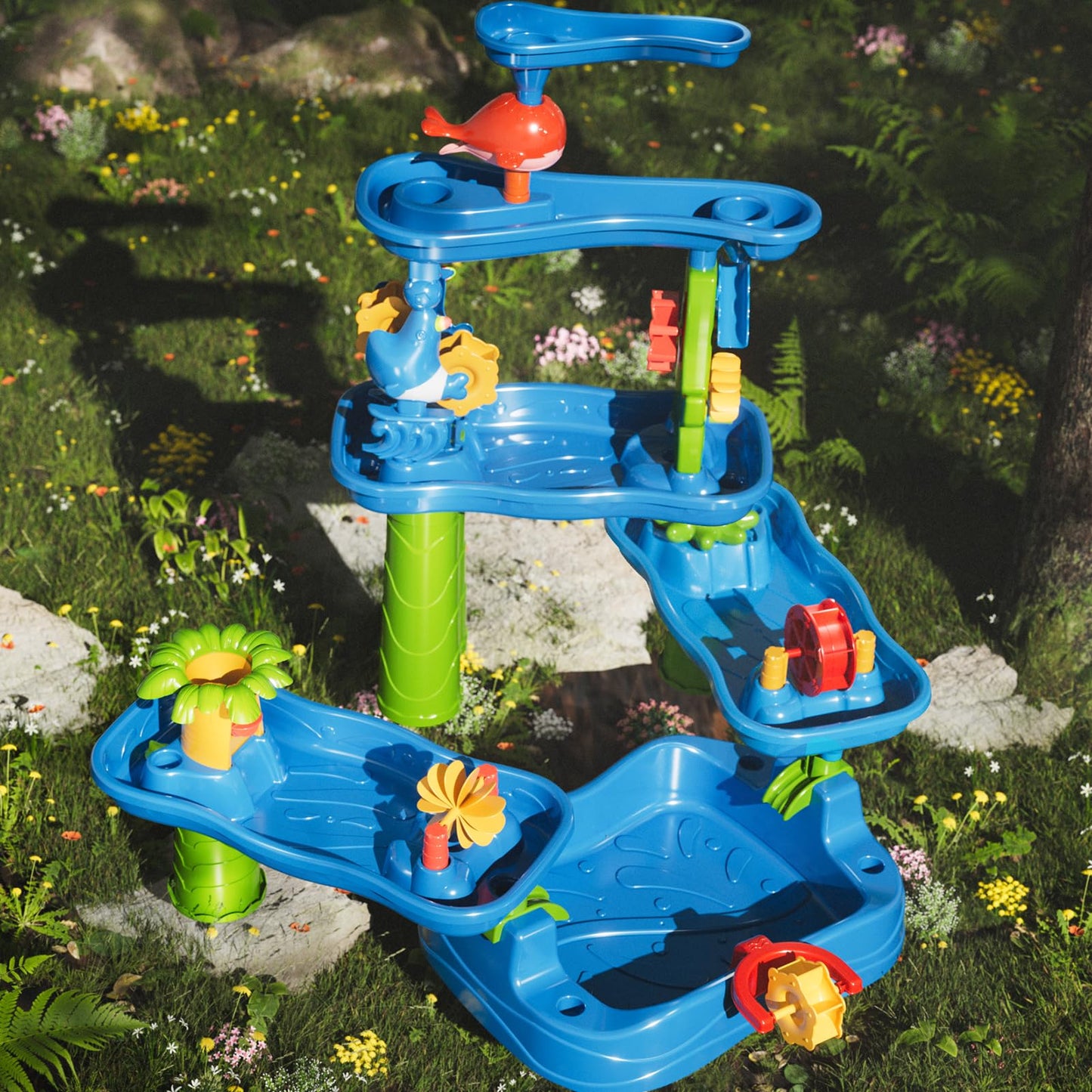 WATUDOU Water Table for Toddlers Kids 2 3 4 5 6 7 8, 5-Tier Sand Water Table with Rain Showers Pond, Kids Beach Summer Outdoor Sand and Water Sensory Table, Gifts for Kids Boys Girls Ages 3-5 4-8+