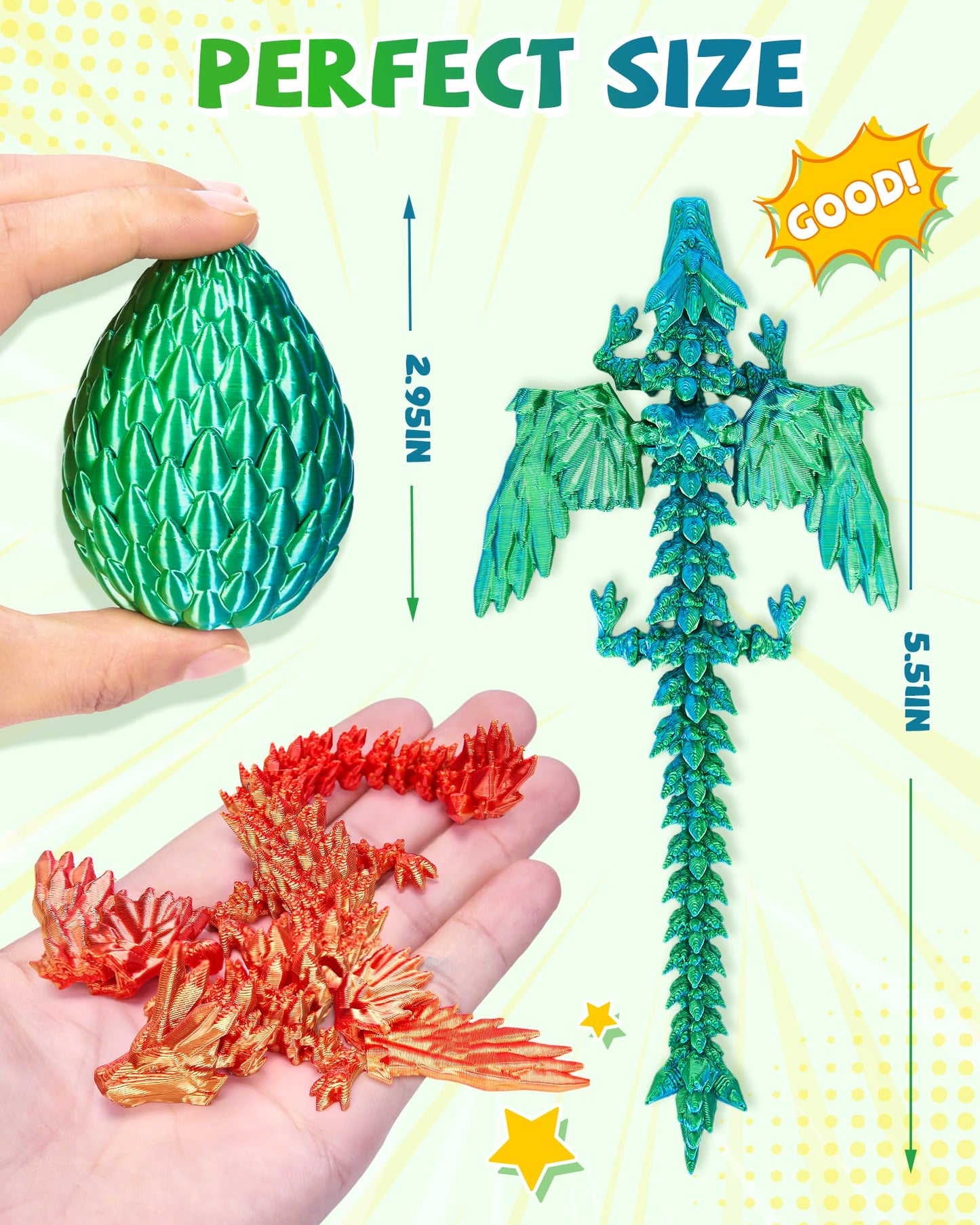 TBOLINE 4PCS 3D Printed Dragon Egg, Christmas Stocking Stuffers for Kids, Articulated Crystal Animals Fidget Toy, Small 3D Printer Dinosaur Eggs Party Favors Toy for Kids Boy Girls 5-7 8-12