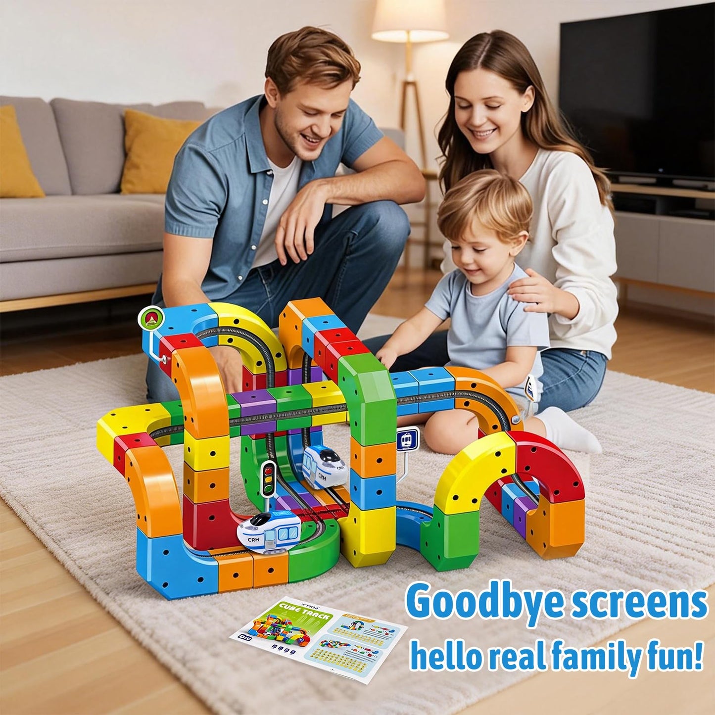 Electric Train Set for Kids, 81PCS Build 3D Racing Track Set with Electric Train, Traffic Signs, STEM Race Track Car Toy Suit for Kids, 3 4 5 6 7 8 Years Old Boys & Girls Birthday