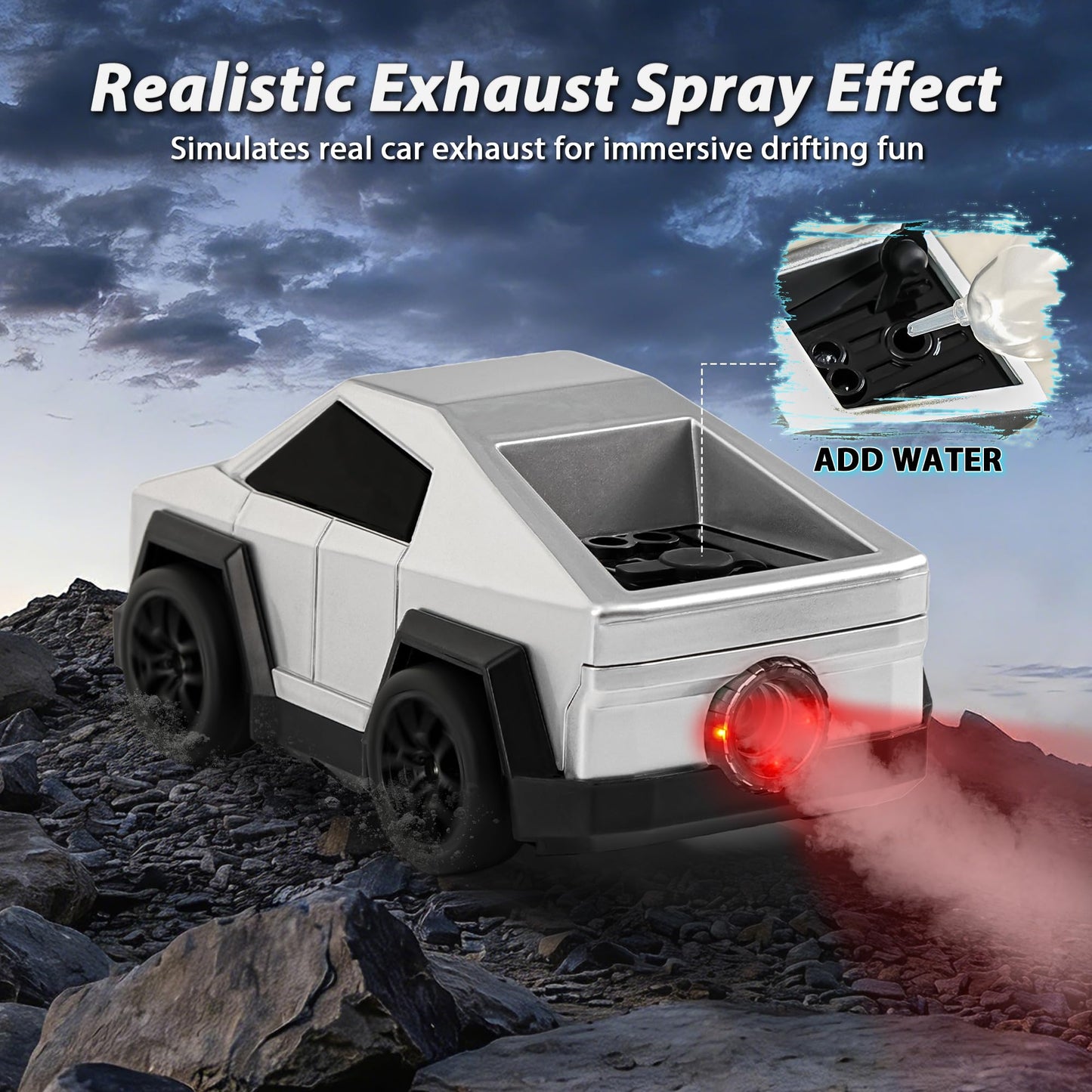 SANGQAOFU Remote Control Car Cyber-Inspired Rc Car Toys with Drift Spray & Follow and Escape Mode 2.4GHz Rc Truck Toys for Boys Cat Dog(Silver)