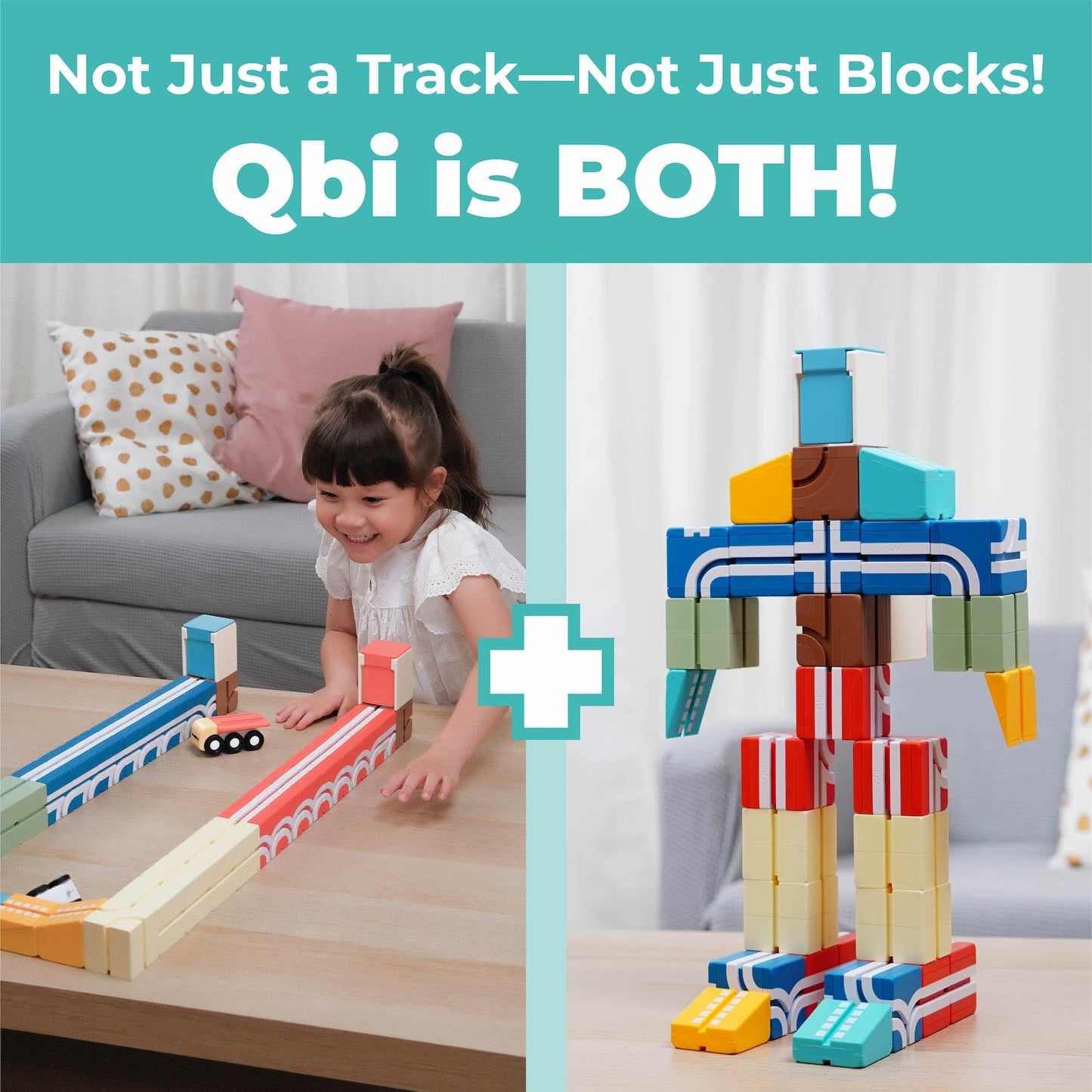 QBI STEM All-in-1 Toy Set with 6 Cars & 3D Tracks | Open Ended Educational Sensory Magnet Cubes | Montessori Toys, Magnetic Building Blocks for Boys & Girls (82 Pieces)