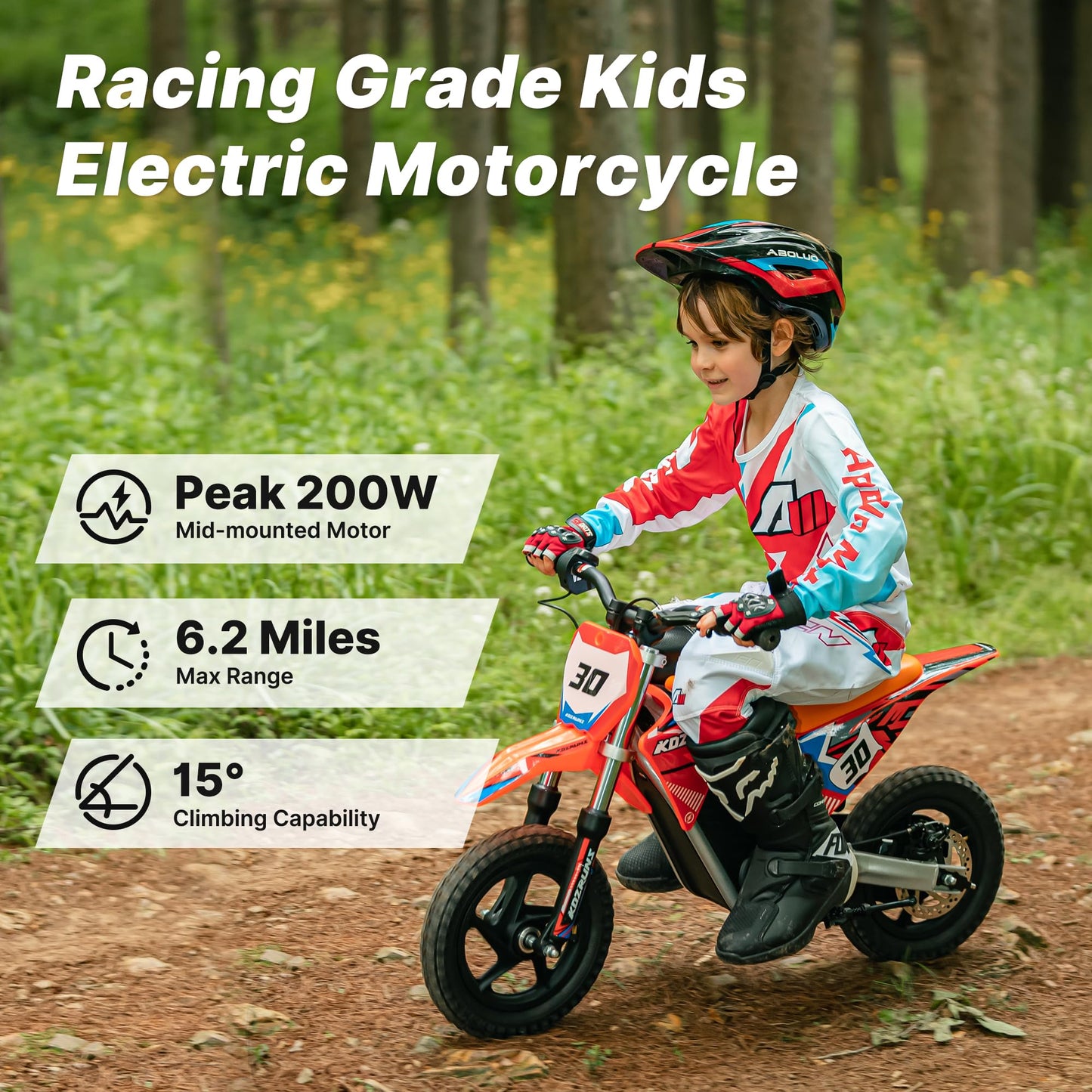 OLALA Electric Dirt Bike for Kids 3-5, 12" Electric Motorcycle with 200W Motor, 2-Speed Safety Mode, Beginner Dirt Bike with Disc Brake, Outdoor Ride On Toy Gift, Orange