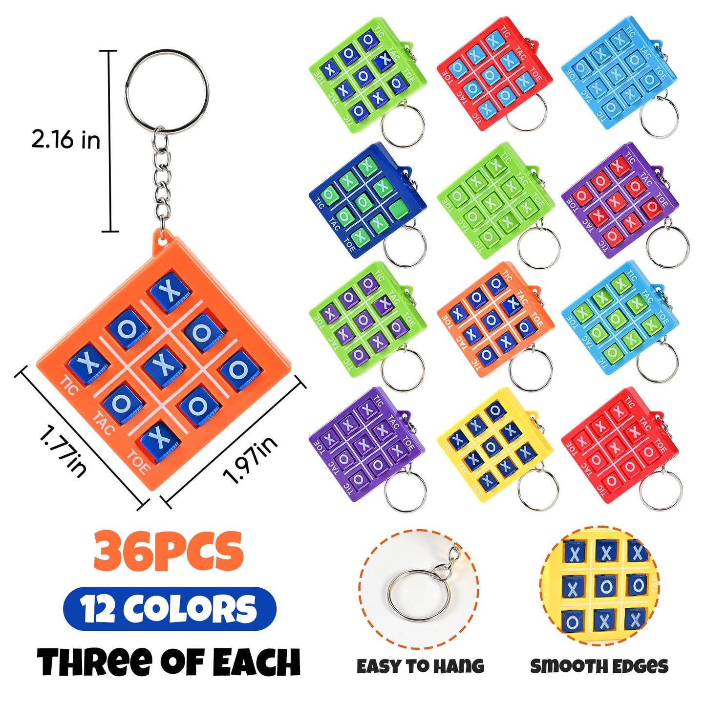 GOLDGE 36PCS Mini Tic Tac Toe Game Party Favors Goodie Bags Stuffers for Kids 8-12 Tic Tac Toe keychain Bulk Mini Games for Travel Classroom Treasure Box Carnival Prizes Birthday Easter Pinata Filler