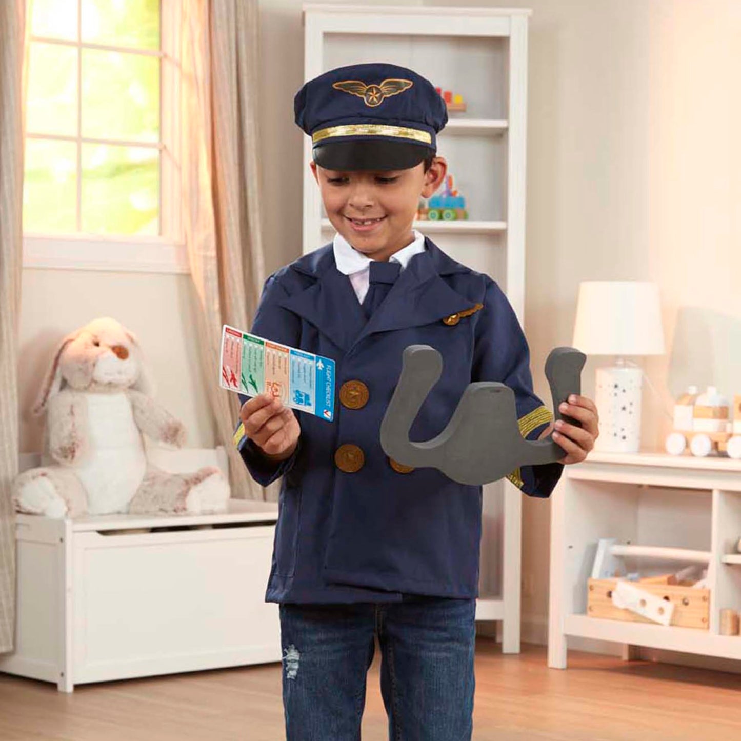Melissa & Doug Pilot Costume, Pretend Play Dress Up Set (6-Pc) Jacket, Hat, Yoke & Accessories, Role Play Toys for Kids 3+