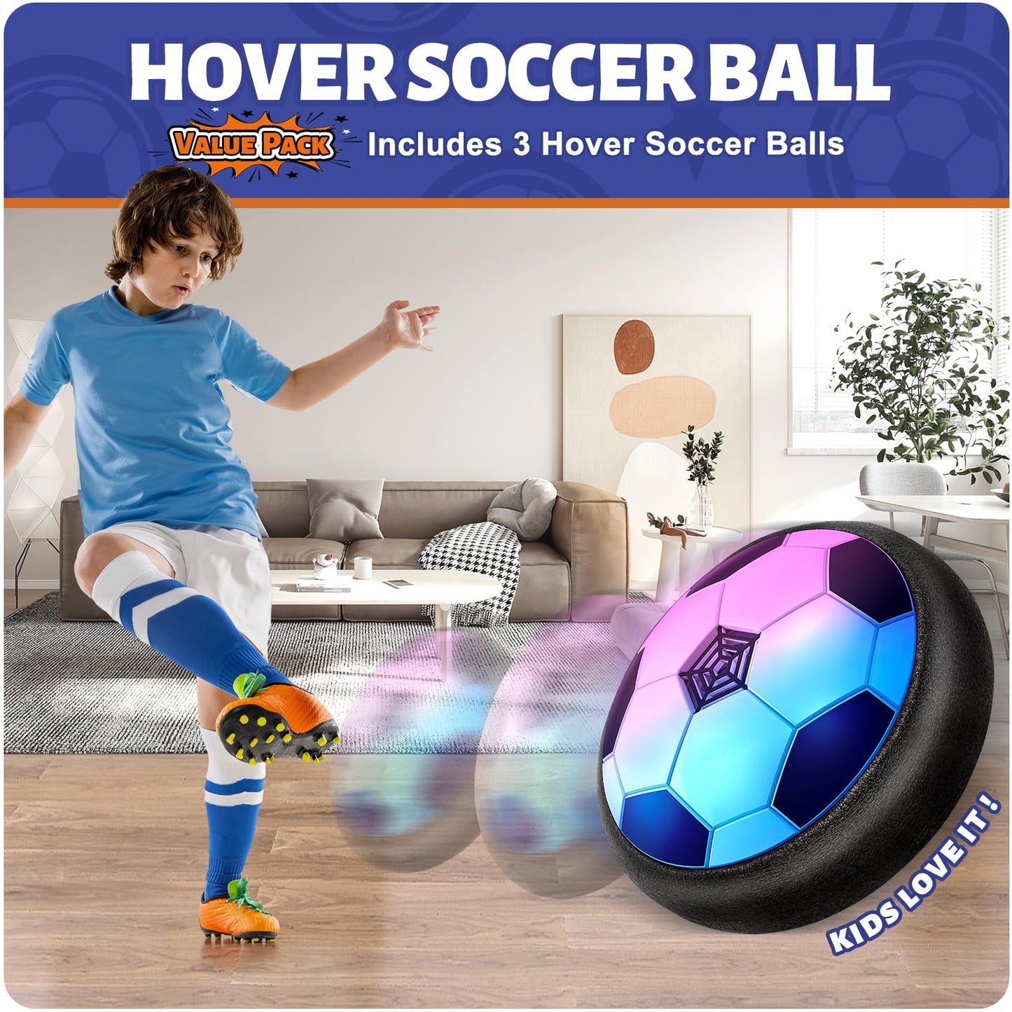 Officygnet 3 Pack Hover Soccer Ball, Boys Toys for 3, 4, 5, 6, 7, 8 Year Olds, Air Floating Soccer Toy with LED Lights, Indoor Toys Games for Kids Ages 4-8, 4-6 - Ideal Soccer Gifts for Boys 8-12