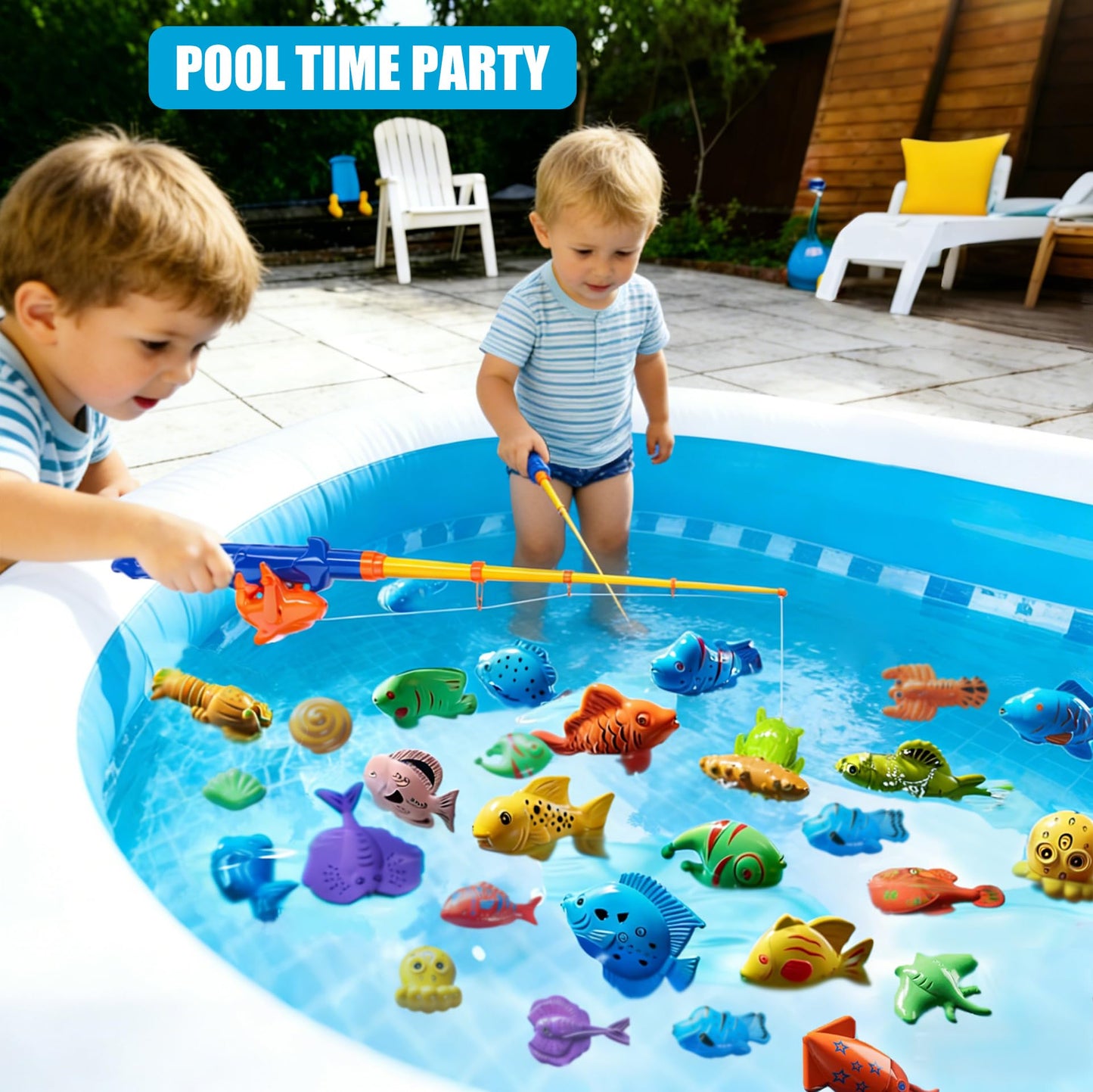 Doloowee Magnetic Fishing Game Bath Pool Toys for Toddlers 3-5,48pcs Fishing Toys Game Floating Fish Magnet Pole Rod Net Education Teaching and Learning for Kids Age 3-6 4-8
