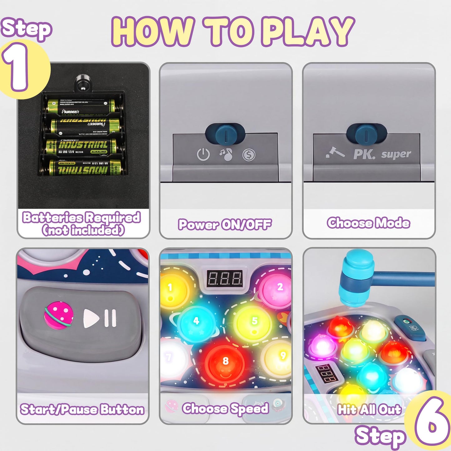 Whack Game Mole,Toys for 3+ Year Old,Birthday Gifts for 3 4 5 6 Year old Boys,Boys Toys Age 3,Toddler Gifts,2 Player Game Toy,Larger 11*15in Whack Toy with 5 Modes,9 Speeds,54 Levels and Light&Sounds