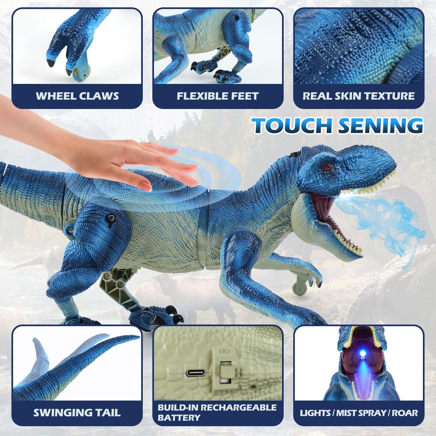 TGJH Dinosaur Toys for Kids Ages 3-5 4-7 8-12 - Remote Control Walking Dino, Birthday Gifts for Boys 3 4 5 6 7 8 9 10 11 12 Year Old, Interactive Toy with Spray, Light and Roar