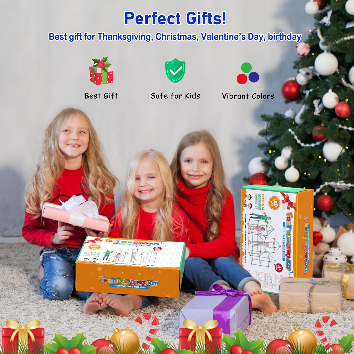 zqiliboyi 140 PCS Kids Fort Building Kit - Educational DIY Construction Toys for Kids 5+, Indoor & Outdoor Play Tent, Build Castles/Den/Play House, STEM Learning Building Sets for Boys & Girls