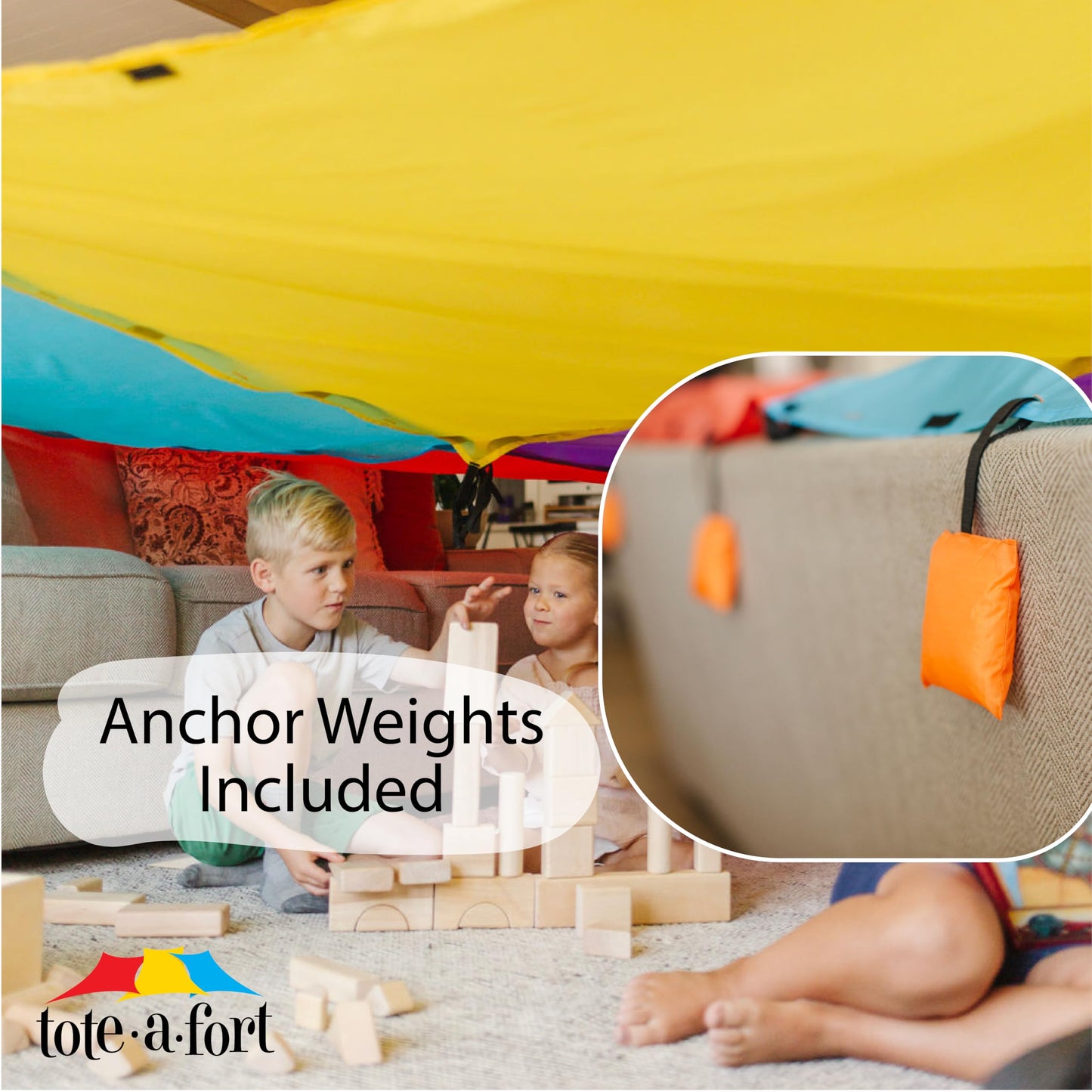 Tote a Fort Original Blanket Fort Building Kit for Kids, 3 Blanket TOTEAFORT Toy, Make a Portable Playhouse, Play Tent Boy and Girl Indoor Outdoor Build Set, STEM Children Toy, Ages 4, 8, 12 +