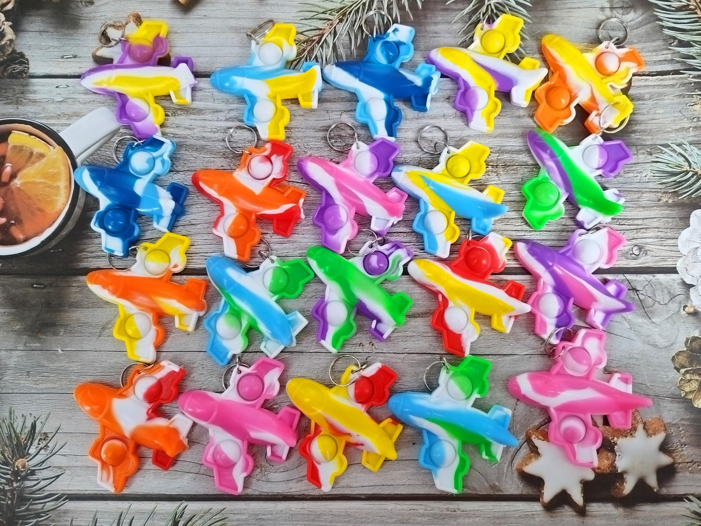 Roaqua 100 Packs Bulk Airplane Push Rainbow Bubble Mini Pop Fidget for Boy Girls Kids, Birthday Party Favors Supplies Classroom summer Student Prize Gifts