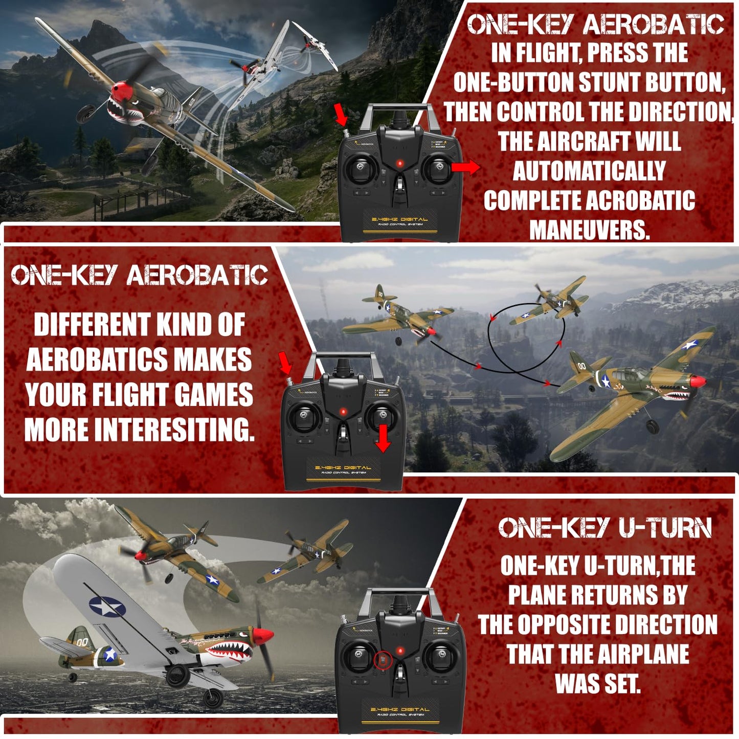 LEAMBE RC Plane 4 Channel Remote Control Airplane - Ready to Fly P-40 Warhawk RC Airplane for Beginners Adult with Xpilot Stabilization System & One Key Aerobatic