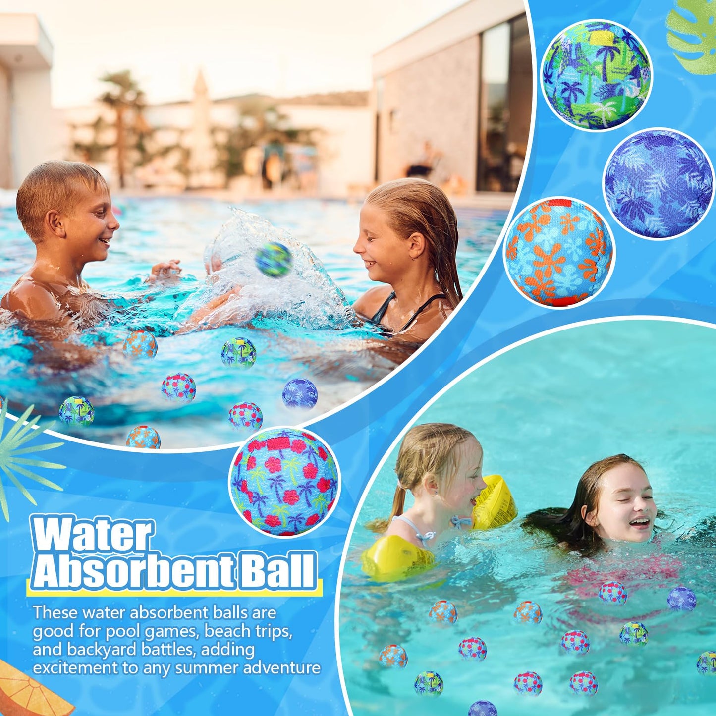 Vertintong 48 Pcs Reusable Water Float Balls Pool Beach Toys for Outdoor Summer Activities 2 Inch Splash Water Small Absorbent Balls Bulk for Adult Swimming Beach Soaking Game Party (Foloral)