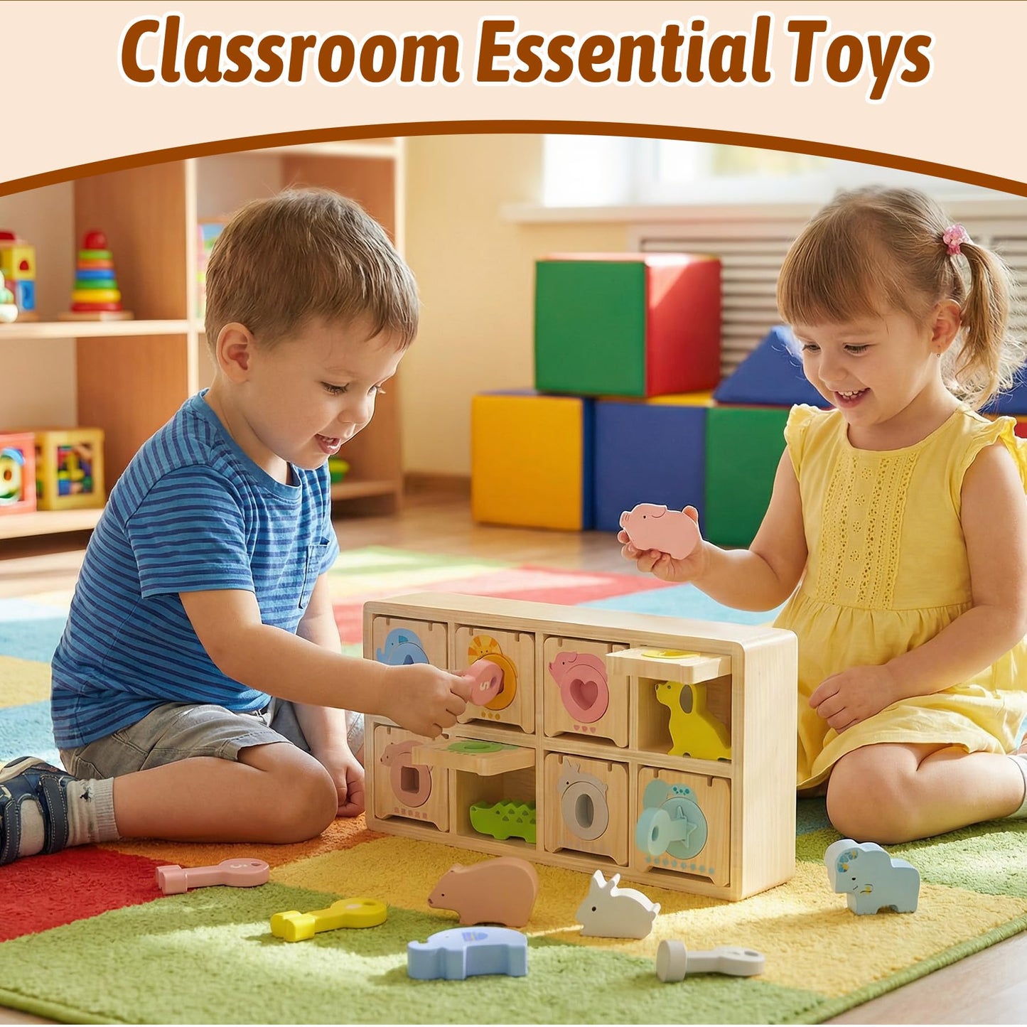 Montessori Toys for 2 year Old,Wooden Keys and Locks Set With 8 Wooden Animals and Keys,Learning Fine Motor Skills Toys for Toddlers,Preschool Educational Sorting Toys for 1-3 Boys and Girls Gift