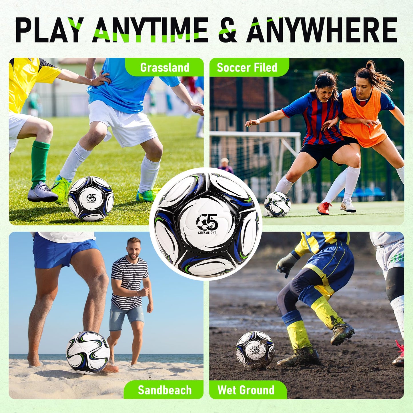 cellook Soccer Ball Size 5 with Pump, Official Size and Weight Long-Lasting Deflated Soccer Ball for Adults, Indoor Outdoor Training Practice Match Play Ball Game Sports Gifts for Players