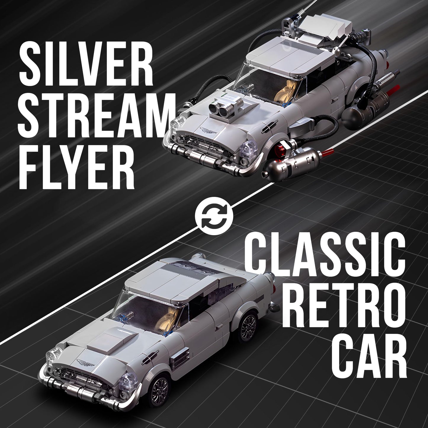 dOMOb Silver Stream Aston Martin DB5 Car Building Kit – 506 pcs Building Blocks Set w/Container Display Box – Modular Scale 1:24 Model – Bricks Toy for Kids & Adults 8+ – for Boys, Hobbyist, Collector