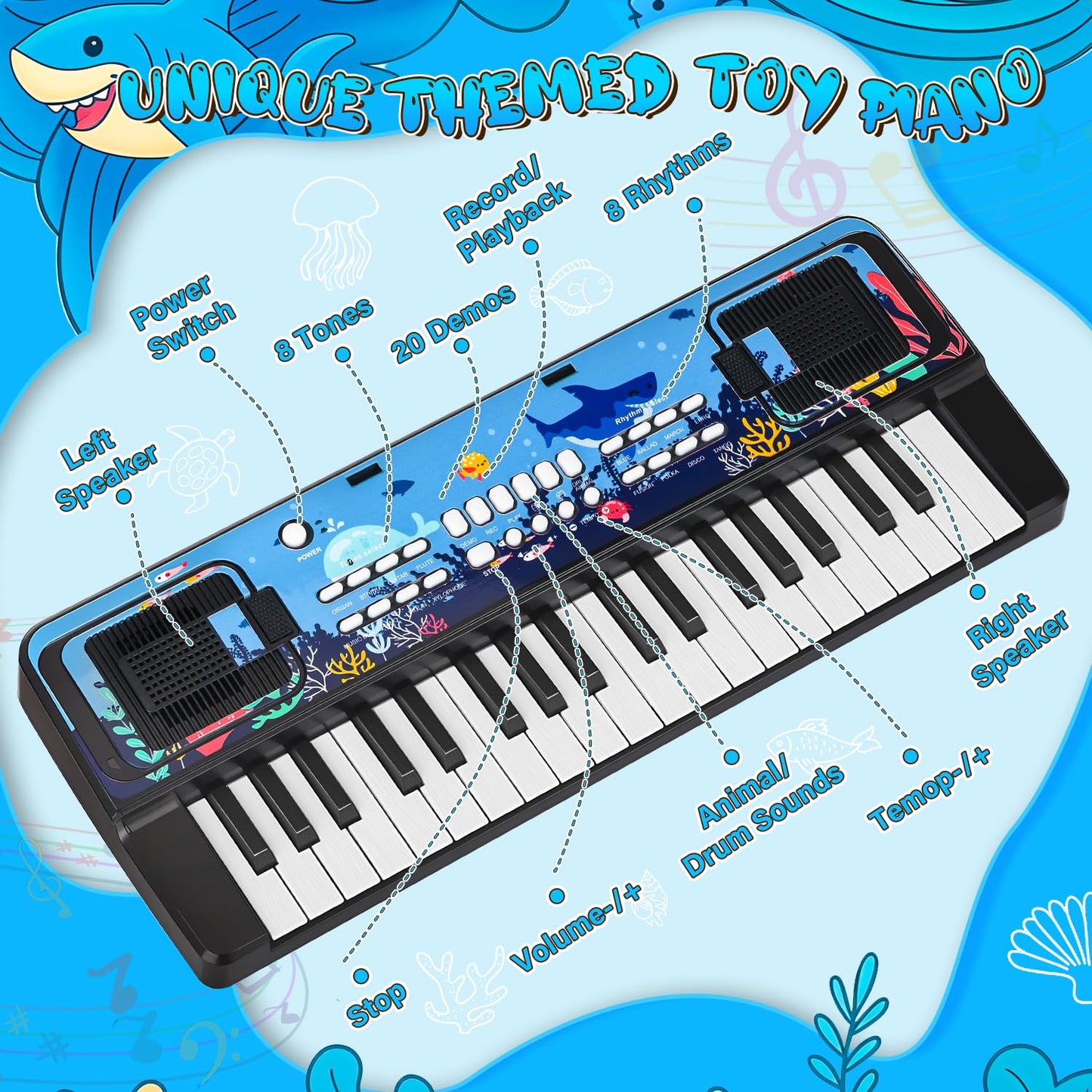 Upgraded 37 Keys Kids Piano Keyboard with Microphone Music Stand – Portable Musical Toys for Toddlers Ages 3 4 5 6 Boys Girls Birthday Gift - Black