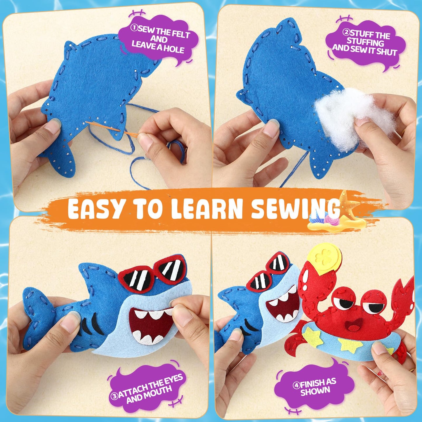 Toylink Ocean Sewing Kit for Kids Beginners, 12-in-1 Sew Your Own Felt Craft Kit for Kids Girls Boys 6-8, 8-12, Fun and Educational Girls Birthday Gift Ideas