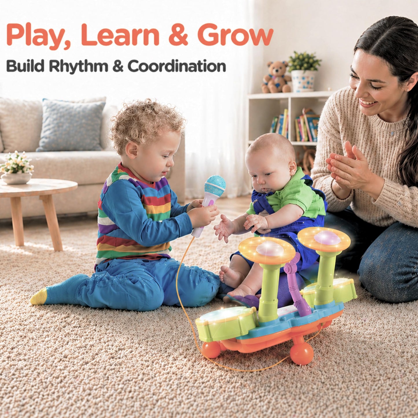 Toddler Drum Set for Toddlers 1-3, Baby Drum Set with Microphone & Lights, Kids Musical Instrument Toy for 1 2 3 Year Old Boys Girls, Birthday Gift, Toddler Music Toy