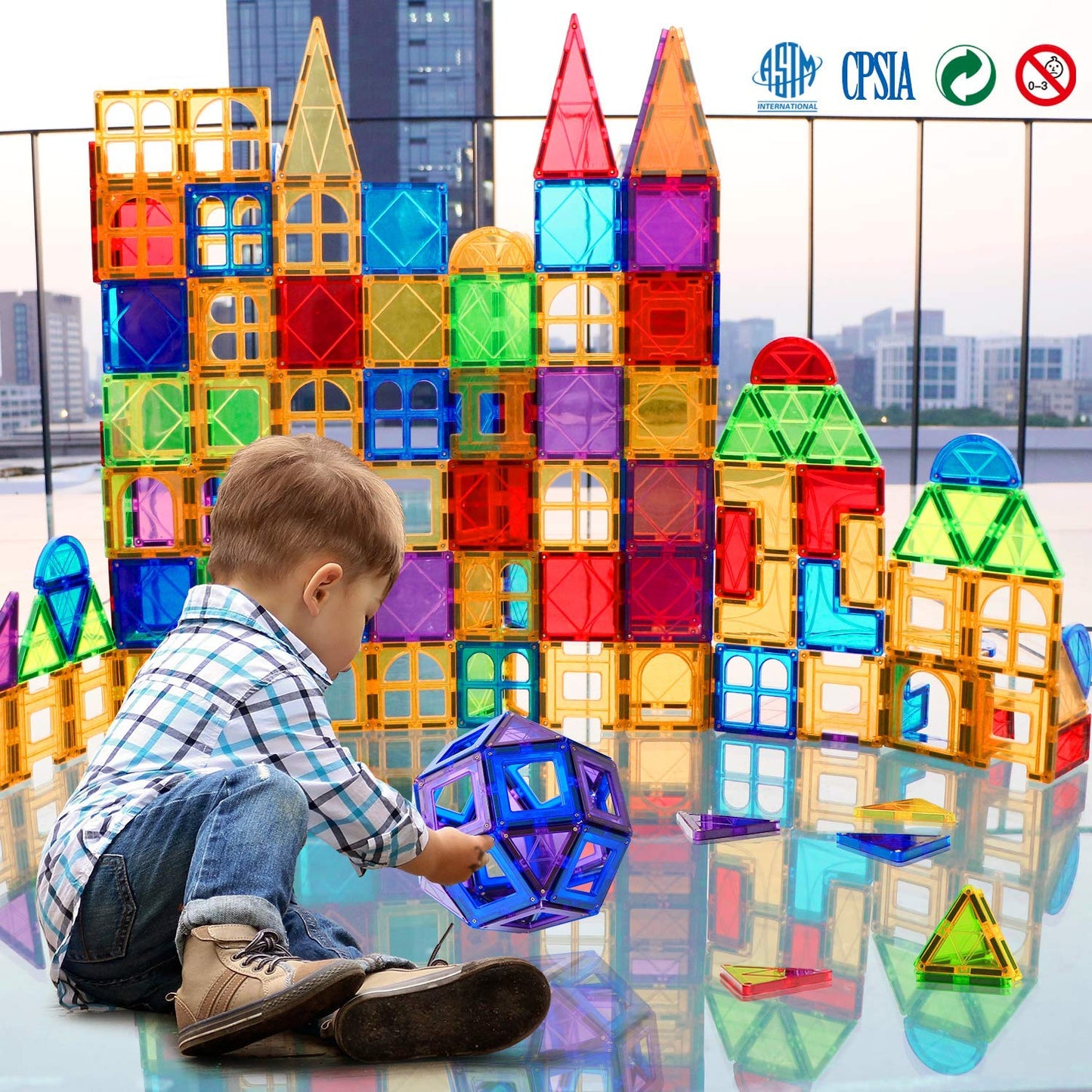 MAGBLOCK Magnetic Tiles Building Blocks 130 Pcs Magnet Tiles for Kids Ages 4-8 Magnetic Toys for Boys and Girls Ages 8-10