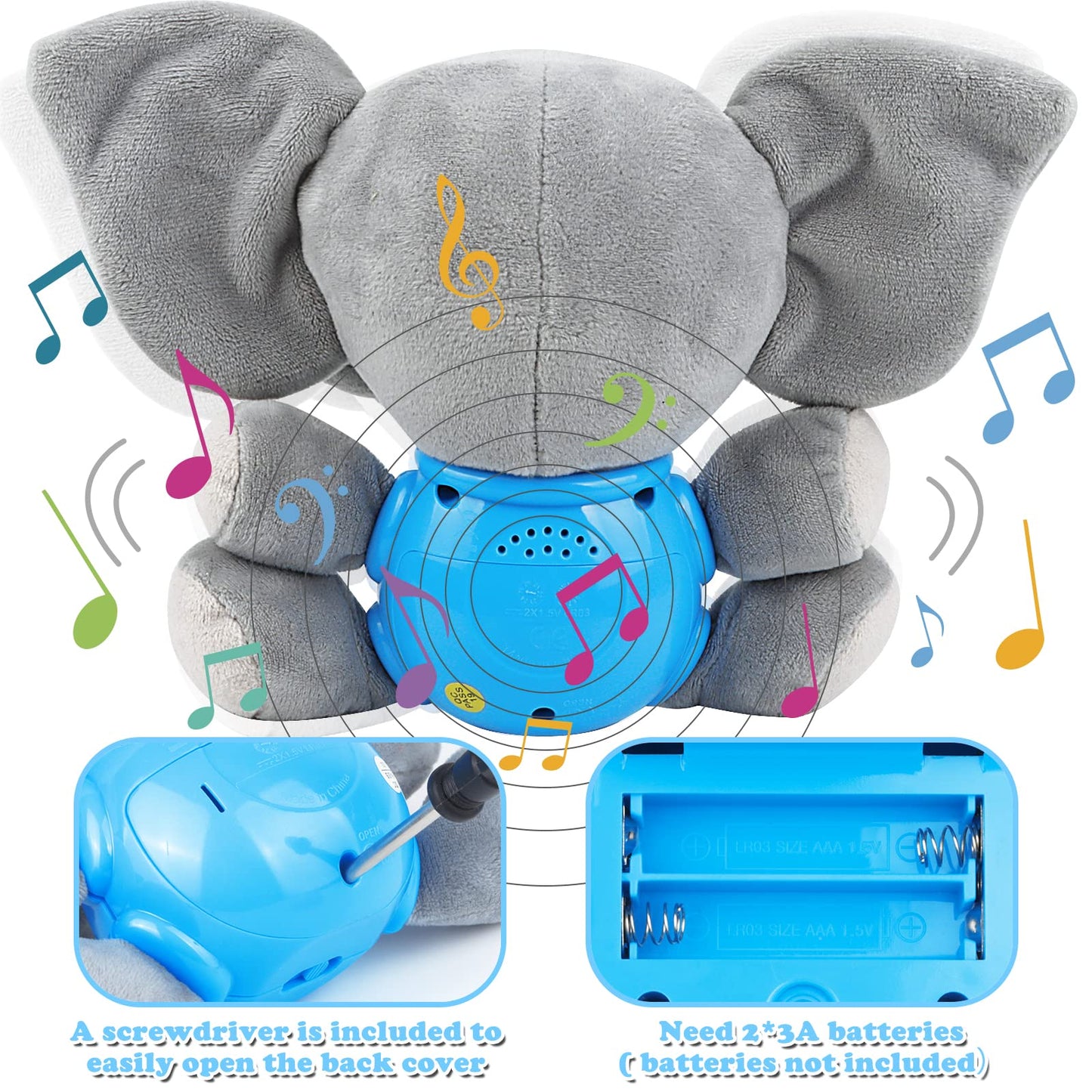 daboot Plush Musical Baby Toys，Cute Elephant Toys for 3-6-12 Months Boys & Girls, Cute Stuffed Animal Infants Baby Toy， Elephant Baby Stuff，Toys for Infants 0-6 Months