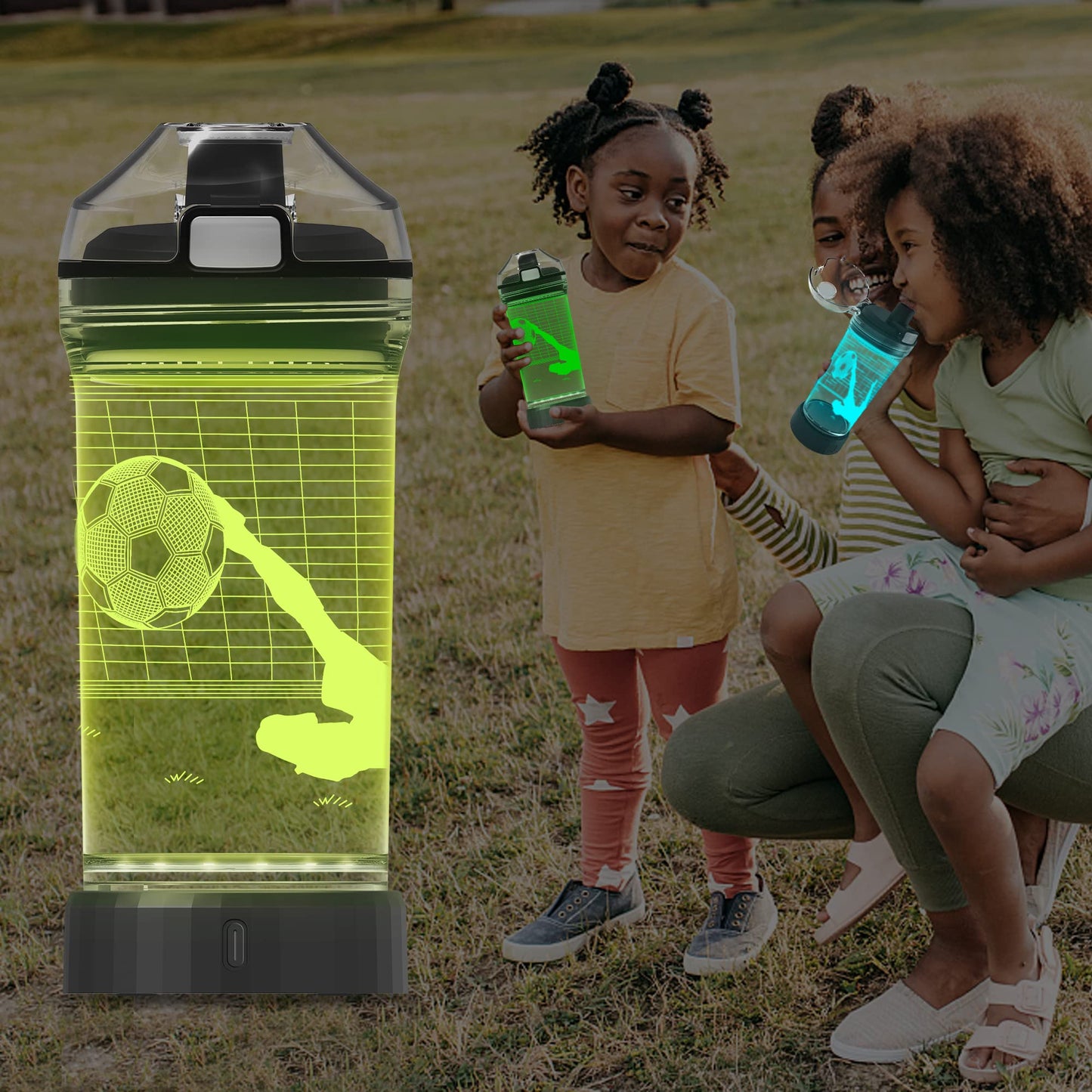YuanDian Soccer Gifts, Light Up Kids Water Bottle with 3D Soccer Illusion Lamp- 14 OZ Tritan BPA Free - Cool Drinking Cups Gift for School Kids Boy Child Sport Lovers