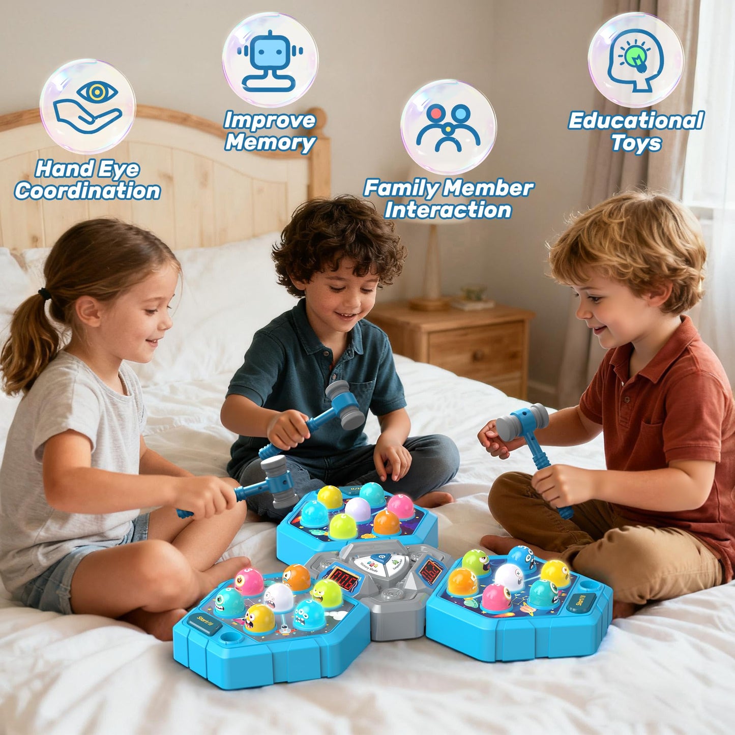 Whack Game Mole, Game 3+ Year Old, 3 Year Old Boy, 4 Year Old Toy, Gift for 3 Year Old, Boys Toys Age 4-6, 3-Players Whack Toy with 3 Modes, 7 Speeds, Light&Sounds, Birthday Gift for Todder(Blue)