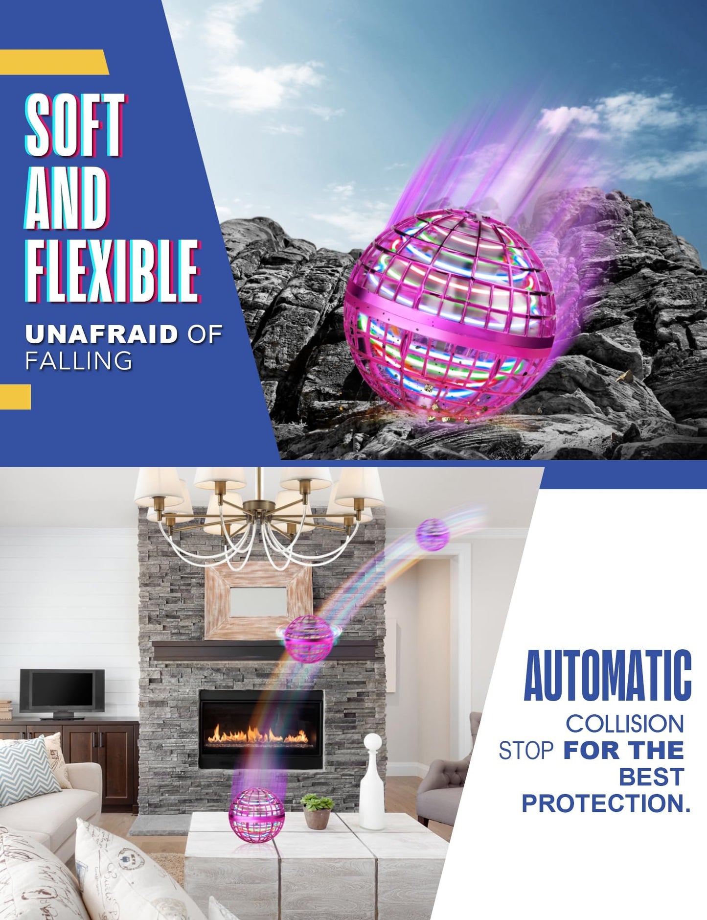 Vrainito Flying Orb Ball 2025 Upgrade, 2 Pack Hand-Controlled Flying Orb Toy, 360° Rotating Cosmic Globe Hover Ball for Kids (Purple + Red)