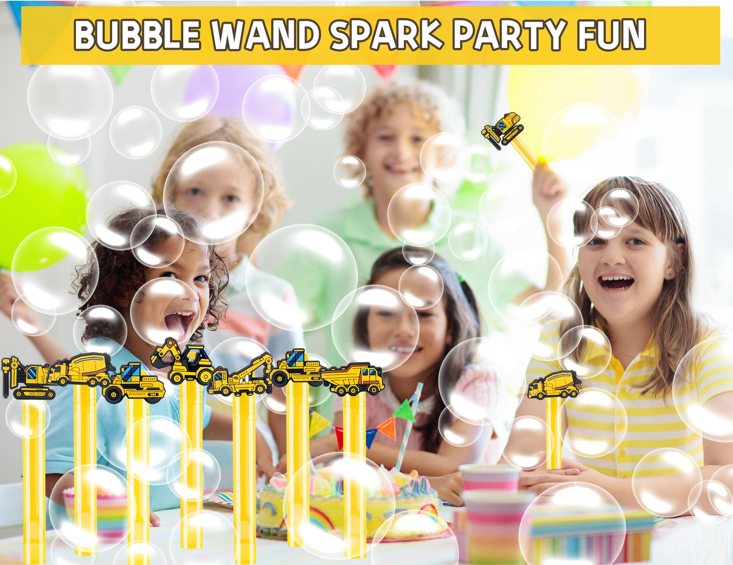 24Pcs Construction Bubble Wands for Kids Construction Party Supplies Favors Decorations, Pinata Goodie Bag Stuffers & Classroom Prizes