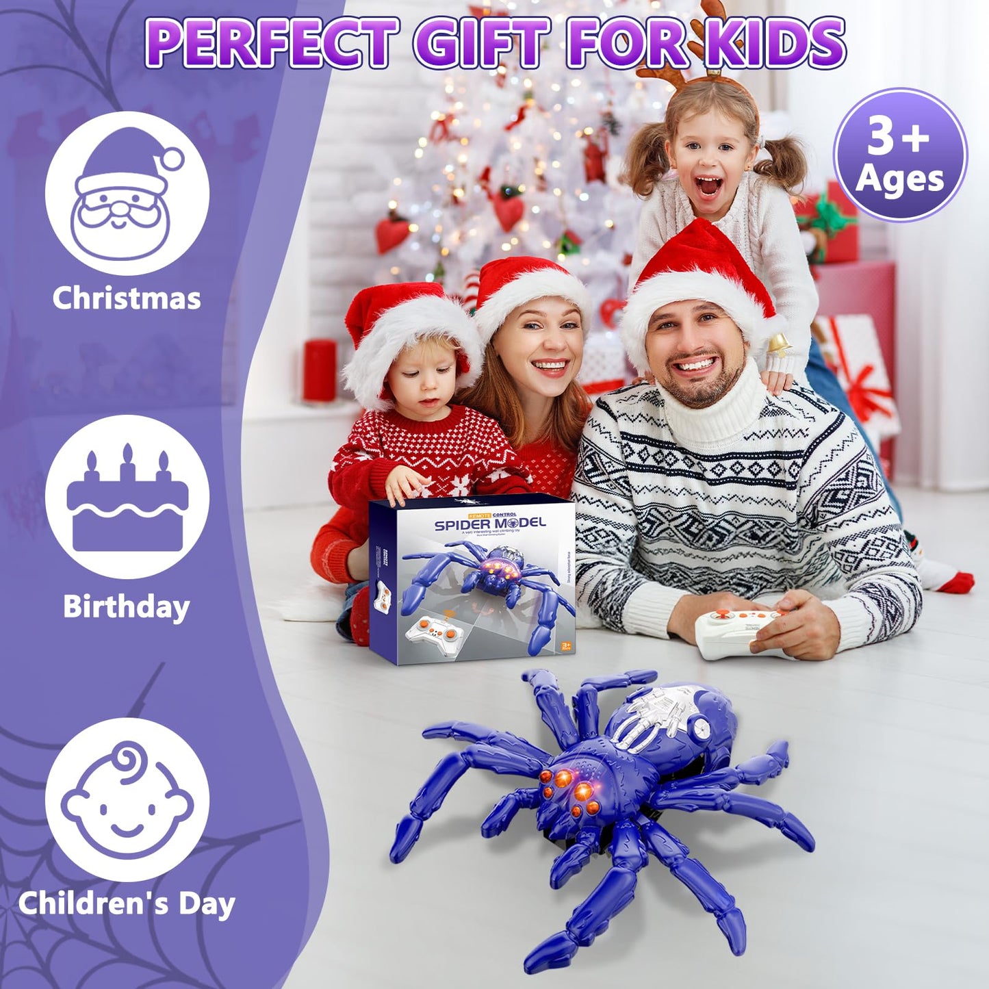 Infowush Wall Crawler Spider, Rechargeable Remote Control Robot Kids Toys, 360° Rotating RC Wall Climbing Spider with LED Eyes Toys for Boys Girls Ages 3 & Up, Birthday Gifts for 3-12 Year Old Boys