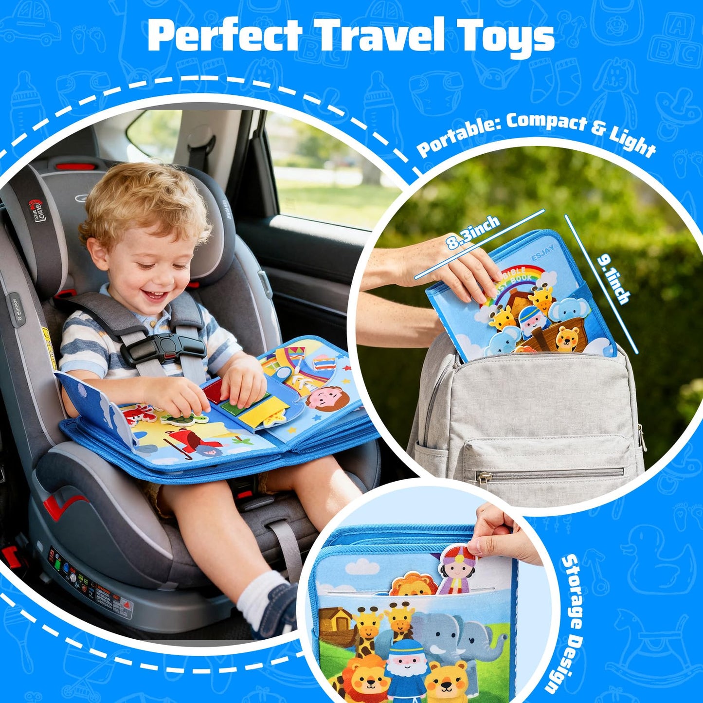 Esjay Toddler Busy Board Montessori Toys, Sensory Board Educational Activities for Learning Fine Motor Skills, Birthday Gifts for Toddlers, Travel Toys for Airplane Car, Purple Merpeople