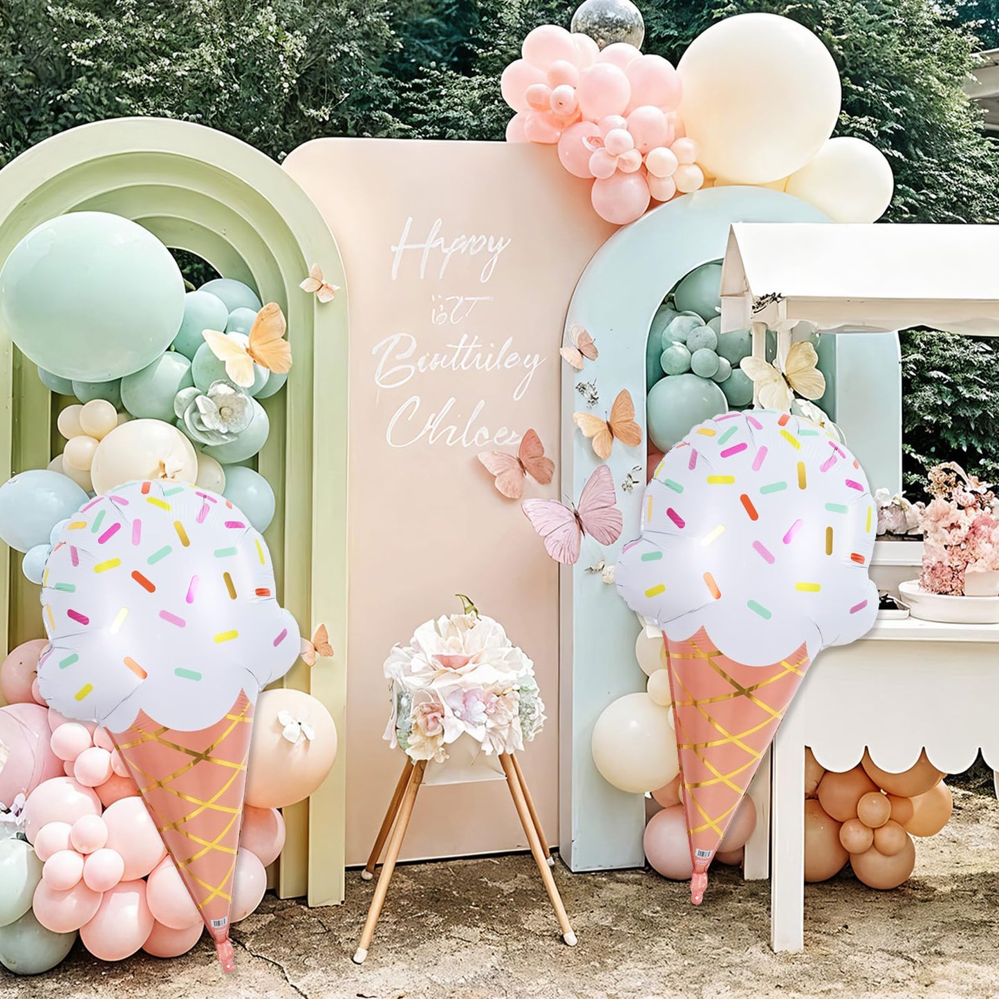 32 Inch Large Ice Cream Balloons Cone Kit, Giant Sweet Ice Cream Sprinkle Foil Balloons, Popsicle Three Scoops of Fun Social Party Decorations for Kid Girls Birthday Summer Beach Hawaii Pool Decor