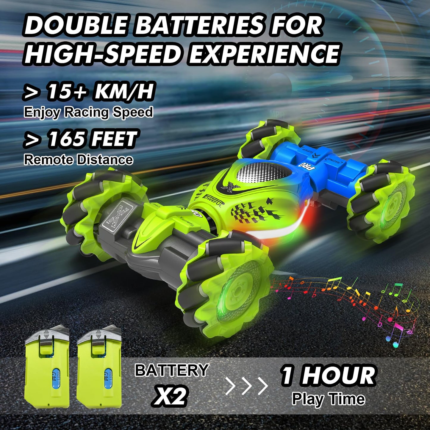 Fosgoit Gesture RC Car, 2.4GHz 4WD Gesture Sensing RC Stunt Car Toys for 6-12 Years Old Boys Girls, Hand Controlled Remote Drift Twist Offroad 360° Rotation with Lights Music for Birthday Gifts