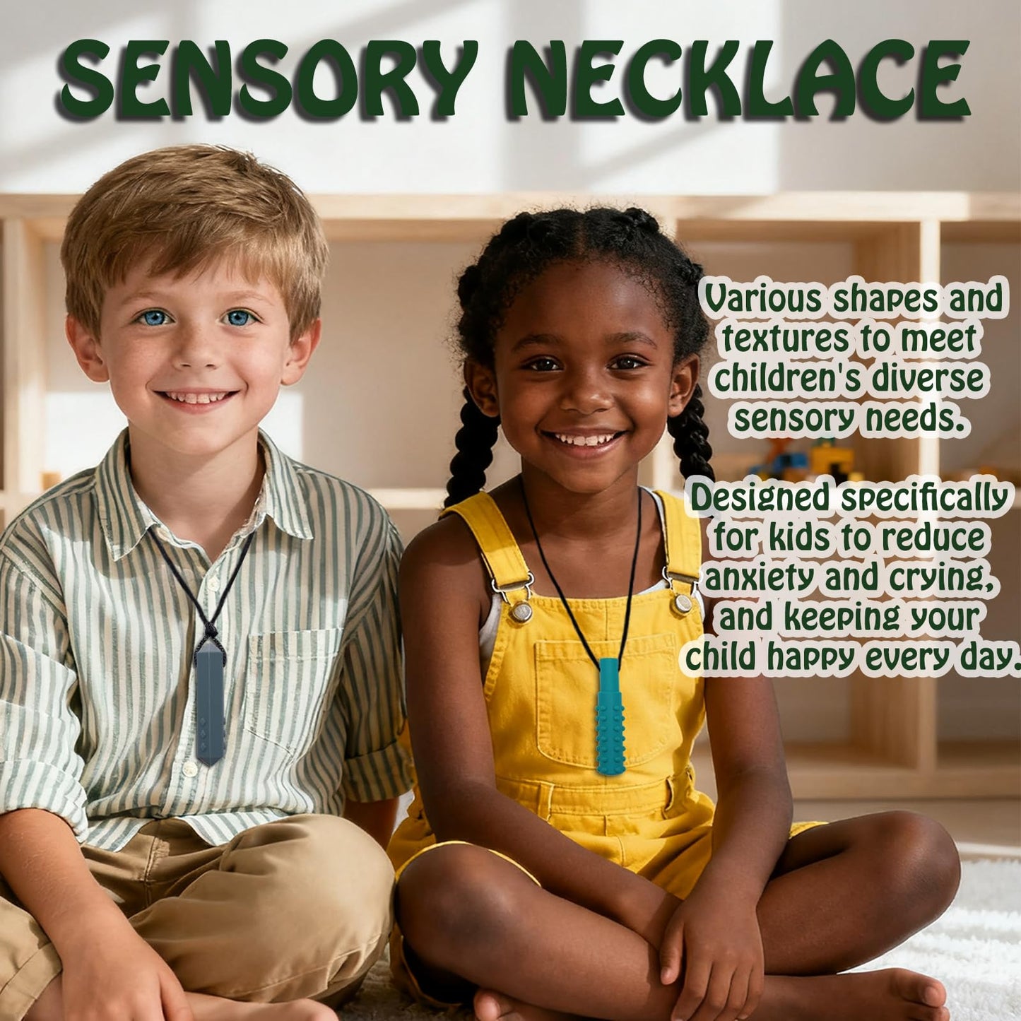 Chew Necklaces for Sensory Kids & Adults - 7 PCS Silicone Chewy Necklace Sensory Toys for Kids with Autism, ADHD, Anxiety, Oral Motor Stimulation, Chewable Teething Necklace for Baby BPA Free