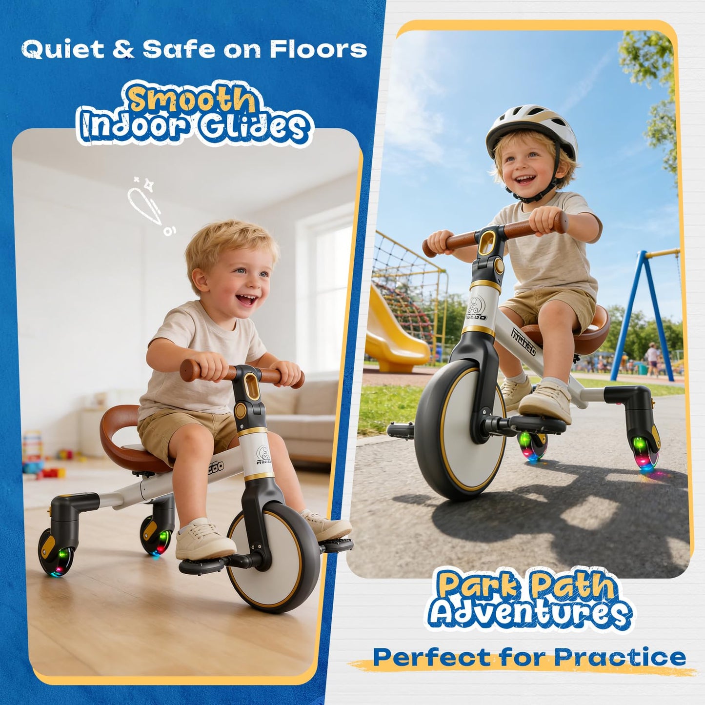 Ridego 3-in-1 Toddler Tricycle for 2-5 Years, Drift Trike with 360° Spin, Light Up Wheels, Adjustable Seat, Toddler Bike for Boys Girls