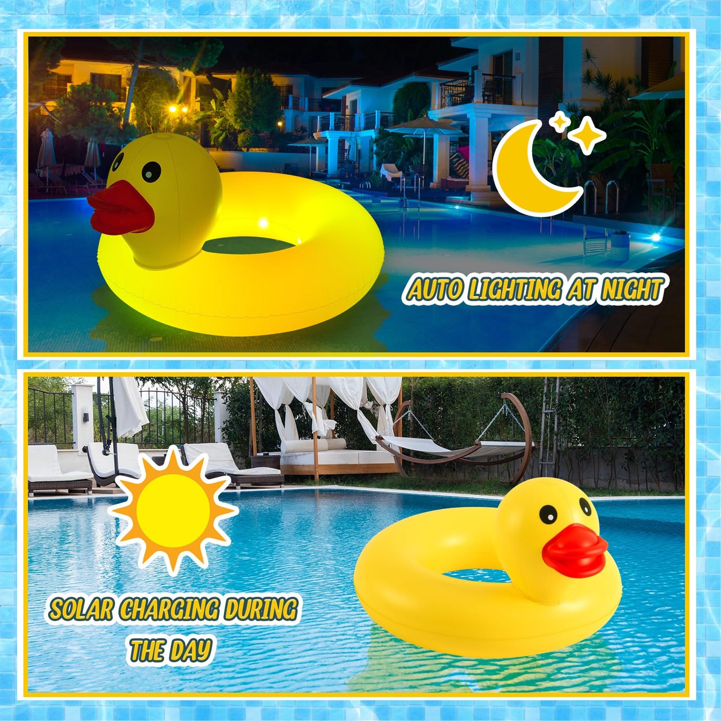 Hungdao 2 Pcs Light up Funny Duck Pool Floats Glow Large Rubber Ducks Floatie Tube Inflatable Duck Swimming Ring for Summer Beach Swimming Pool Carnival Birthday Party Supplies(Classic)