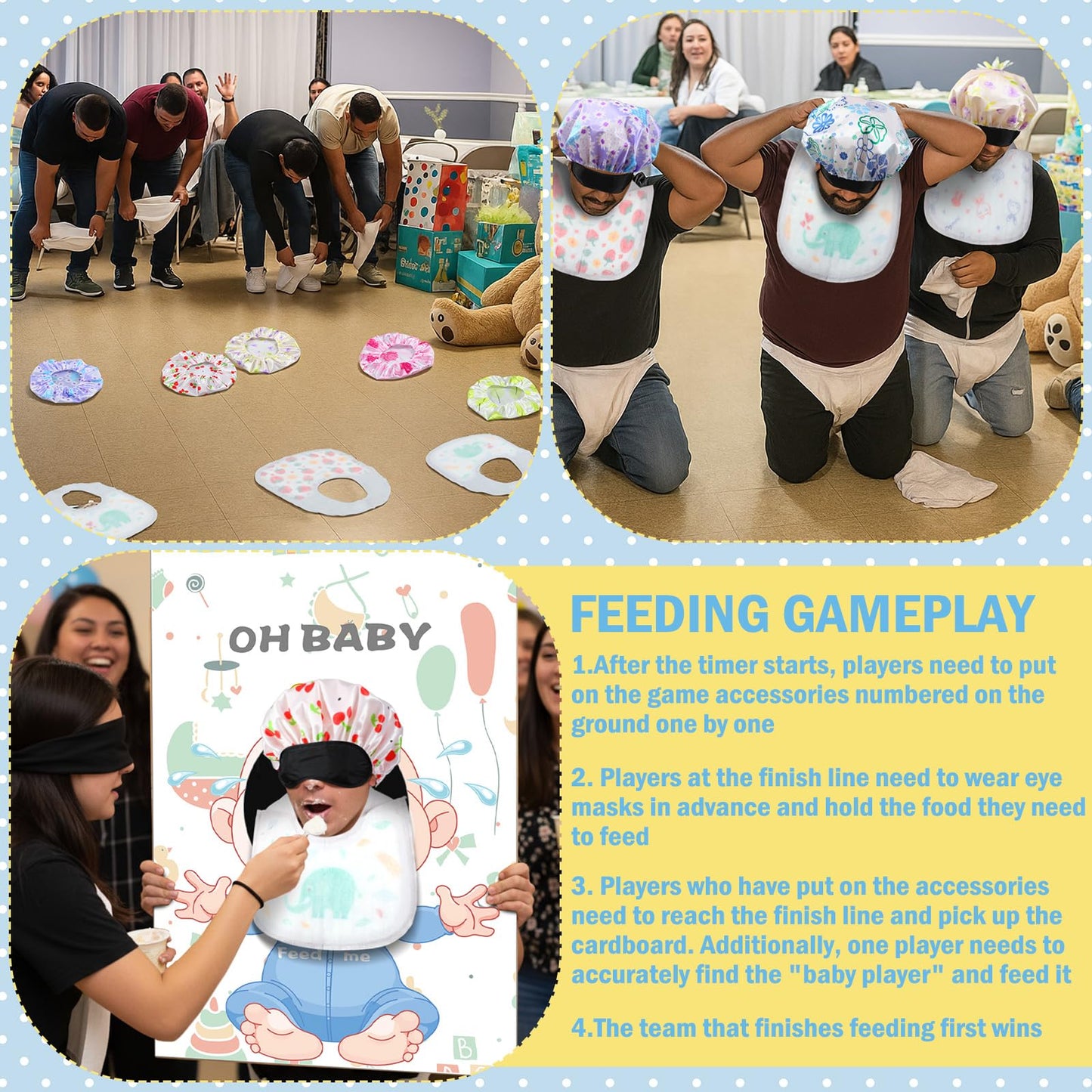 Liitrsh 6 Sets Funny Blindfolds Baby Shower Games Feed Me Baby Shower Games Set Include Eye Mask Bib Spoon Diaper Cap Foam Board Gender Reveal Activities Play for Guests Gender Reveal Party Favor