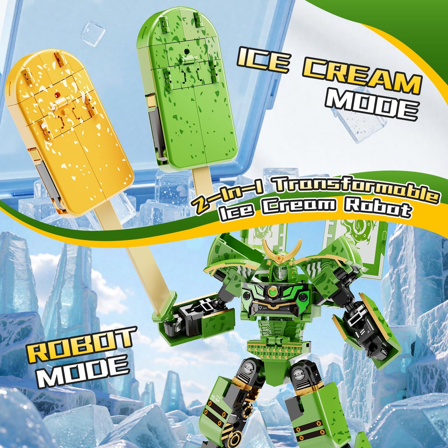 BOZOBO Ice Cream Transforming Toy, 2 in 1 Popsicle Transform into Robot Action Figure, DIY Transformation Figure Toys for Kids & Adults Action Figures for Boys Party Favors Gift (Brown)