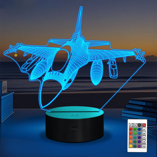 OkiyiD Airplane Model Gifts for Boys Men Pilot, 16 Colors Airplane Night Light for Aviation Lovers Room Decor, F-16 Fighting Falcon Jet Plane 3D Illusion Lamp for Kids Xmas Gifts