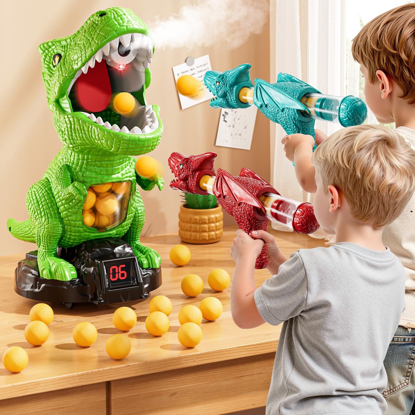 JUKUDAHU Dinosaur Shooting Toys for Kids 3-5, Moveable Shooting Game with 2 Air-Pump, 36 Balls Toys, Scoreboard, Light and Sound, Competitive Game Birthday Gift Boys and Girls Ages 3 4 5 6 7 8