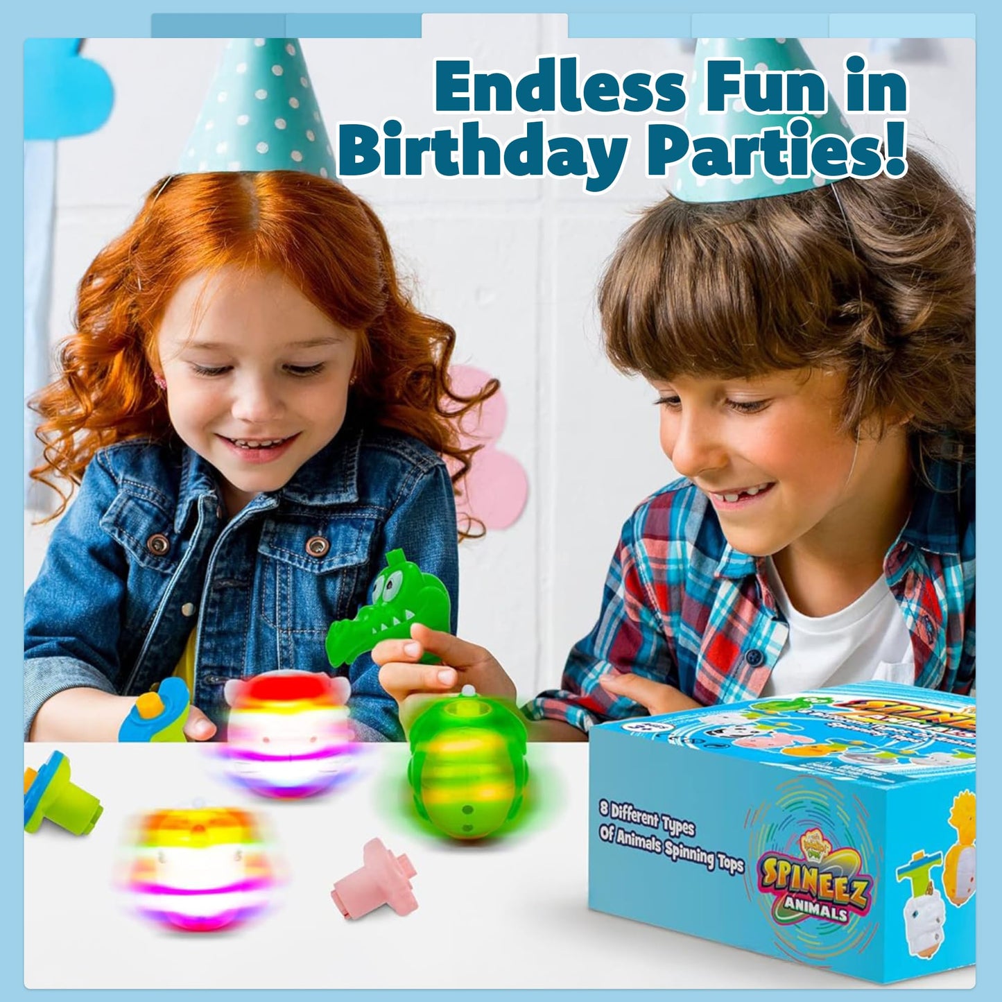 IPIDIPI TOYS Spineez Animal Light Up Spinning Tops – 8 Cute LED Spinners Toys - Spinning Tops for Kids - Birthday Party Favors, Goodie Bag Stuffers for Kids, Classroom Prizes for Boys & Girls