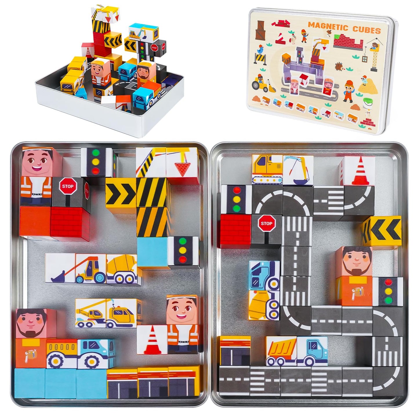 Silkovahamd Travel Magnetic Blocks Toys Portable, 40PCS Construction Magnet Building Tiles Road Trip Activities for Toddlers Kids Ages 3-8, STEM Sensory Toys Birthday Gift for Boy