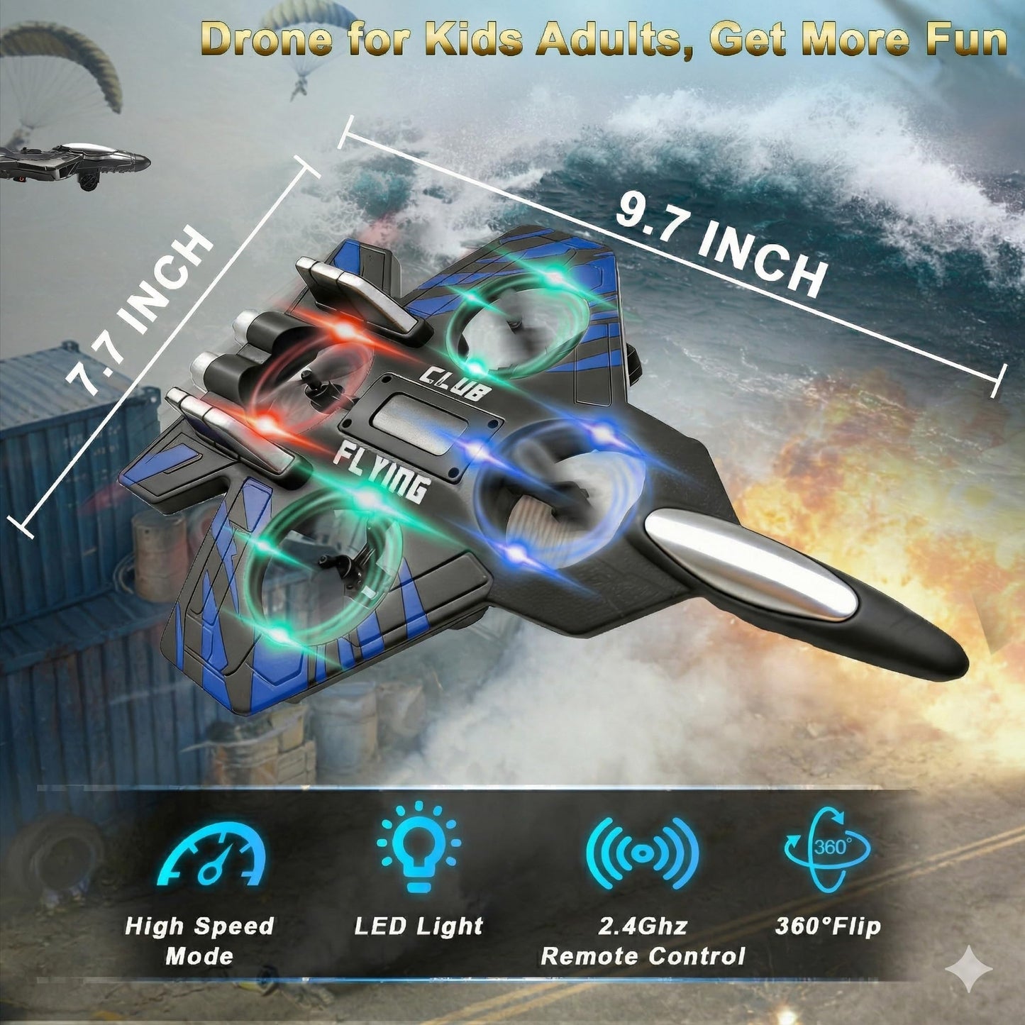 Foam RC Airplane for Kids & Adults, Easy to Fly Remote Control Fighter Jet with LED Lights, 360° Flip Stunt RC Plane, Durable EPP Foam, 2 Batteries, Outdoor Airplane Toy Gift for Boys Ages 8-16