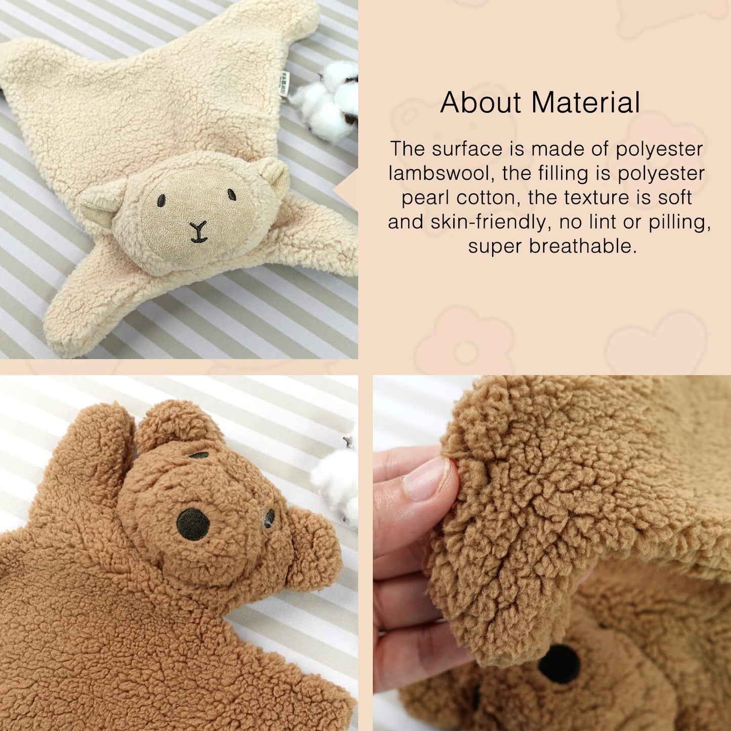 Lovey for Baby,Soft Baby Security Blanket,Snuggle Stuffed Animals Toy Baby Girl & Boy, Bear&Lamb Lovey Comforter Toy for Babies 0-12months,Baby Gifts for Infant and Toddler (Brown-Bear)