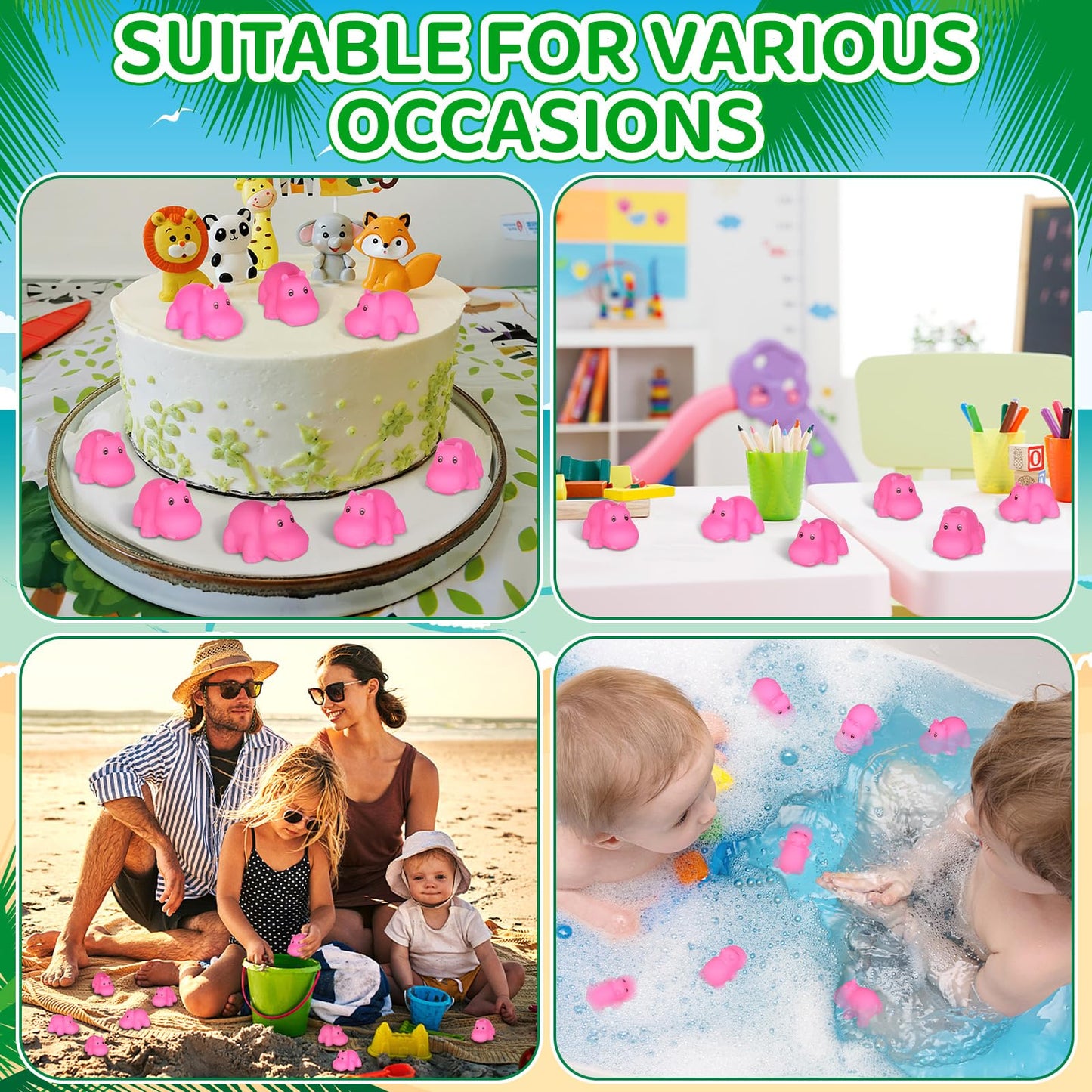 Youdaju 50 Pcs Rubber Hippo Baby Bath Toys Cute Floating Animal Bath Squirts Pink Hippo Bath Buddy Squirter Toys for Toddlers Fun Water Squirting Bathtime Play for Bathtub and Pool,Summer Beach Decor