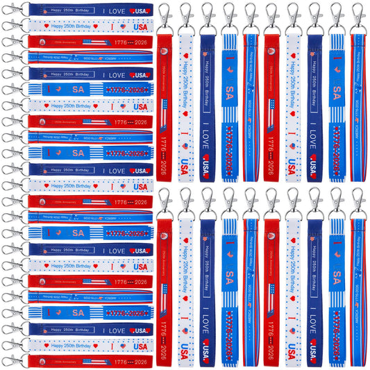 Equsion 100 Pcs 250th Anniversary Keychains Gifts 4th of July Accessories Patriotic Party Favors Bulk American USA Flag Key Chains for Independence Day Party Accessories Star Stripe Souvenir