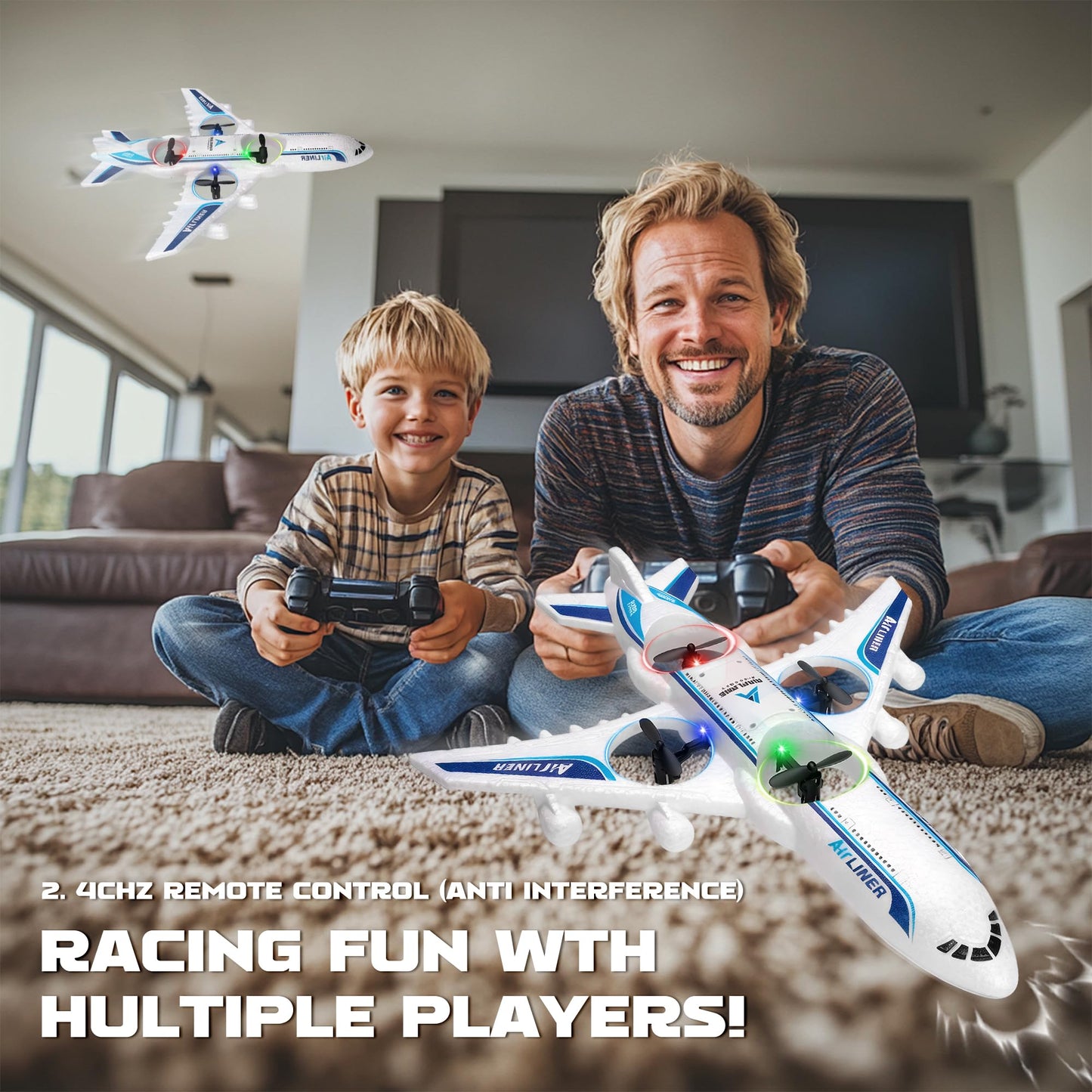 LEFEI Rc Drone Remote Control Airplane -2.4GHz Foam V17 Jet Fighter Stunt,360° Drop-Resistant Stunt Spin Remote & Light RC Airplane with 2 Batteries for Kids Boys Girls (White)