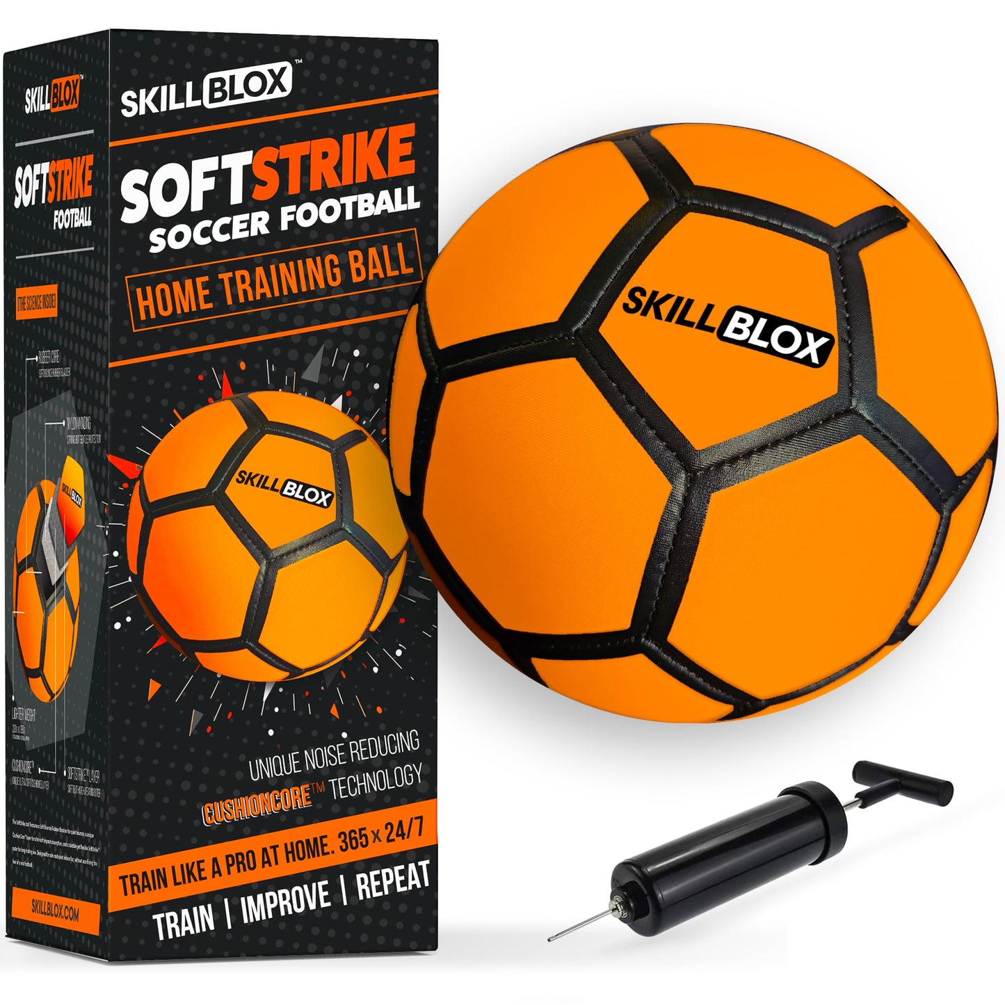 Skill BLOX SoftStrike Home Indoor Skills Training Soccer Ball - Soccer Gifts for Boys - Skills Ball for House - Size 4