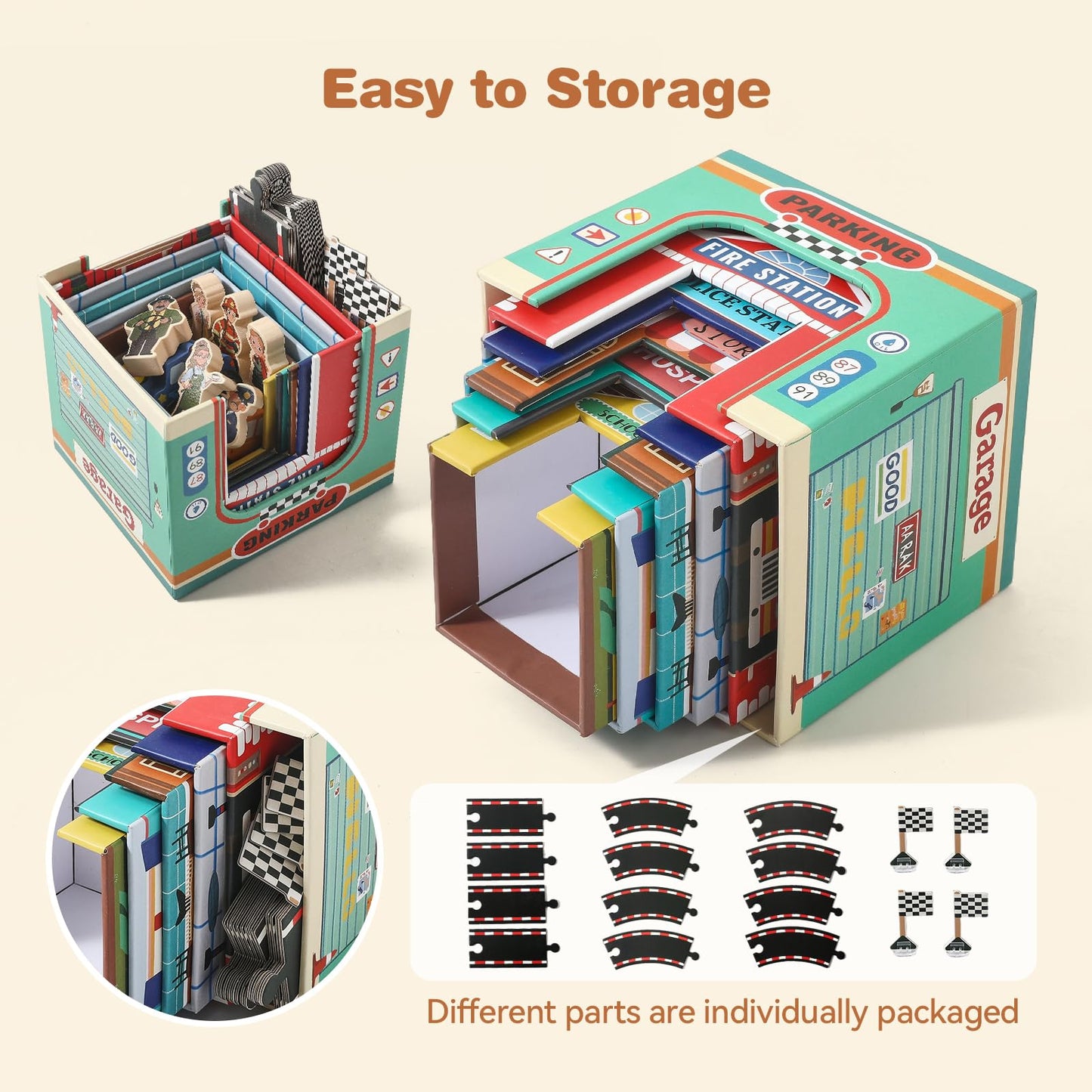 Youuys 3-in-1 Sorting and Stacking Toys for Toddlers 1-3 with Building Blocks, Wooden Community Helpers, Montessori Nesting Boxes for Preschool Learning Stocking Stuffers for Boys Girls