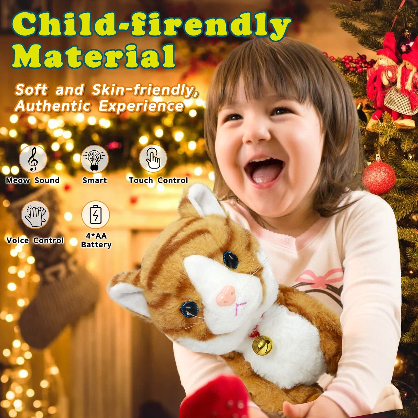 Smalody Interactive Electronic Plush Toy - Upgrade Robot Talking Cat Toys, Animals Sound Control Electronic Pet for Kids, Kitten Toys for Boys & Girls Kids(Yellow)